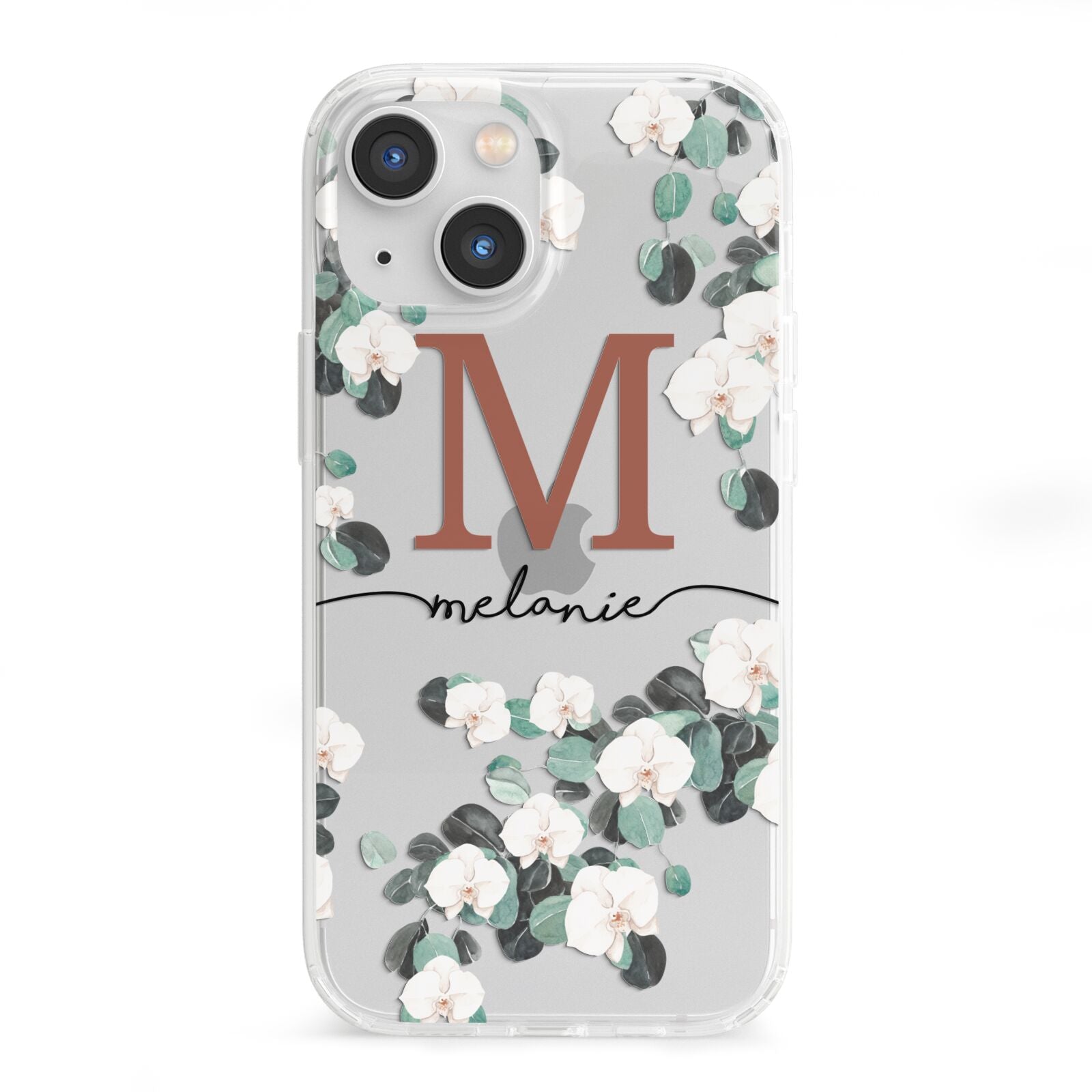 Personalised Orchid iPhone 13 Mini Clear Bumper Case