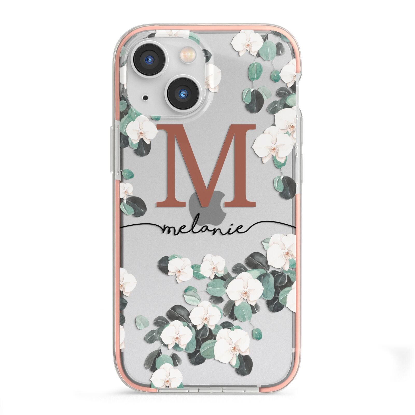 Personalised Orchid iPhone 13 Mini TPU Impact Case with Pink Edges