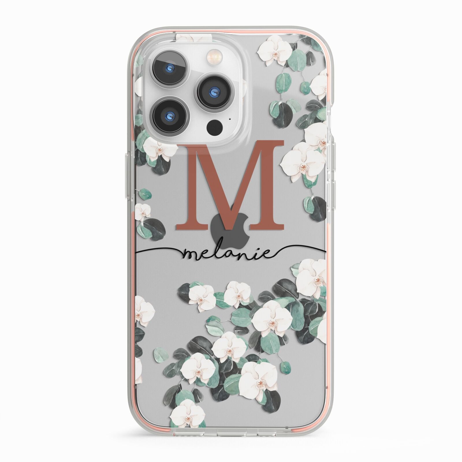 Personalised Orchid iPhone 13 Pro TPU Impact Case with Pink Edges