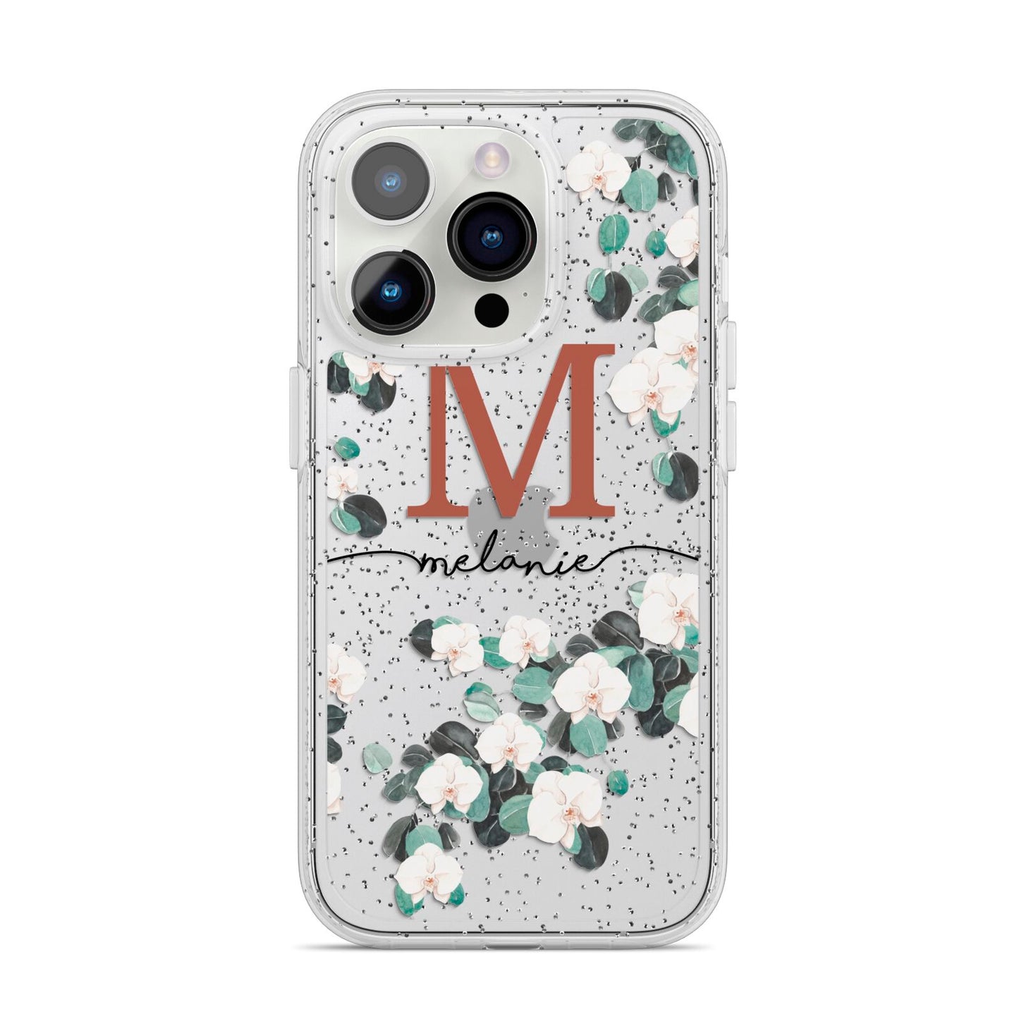 Personalised Orchid iPhone 14 Pro Glitter Tough Case Silver