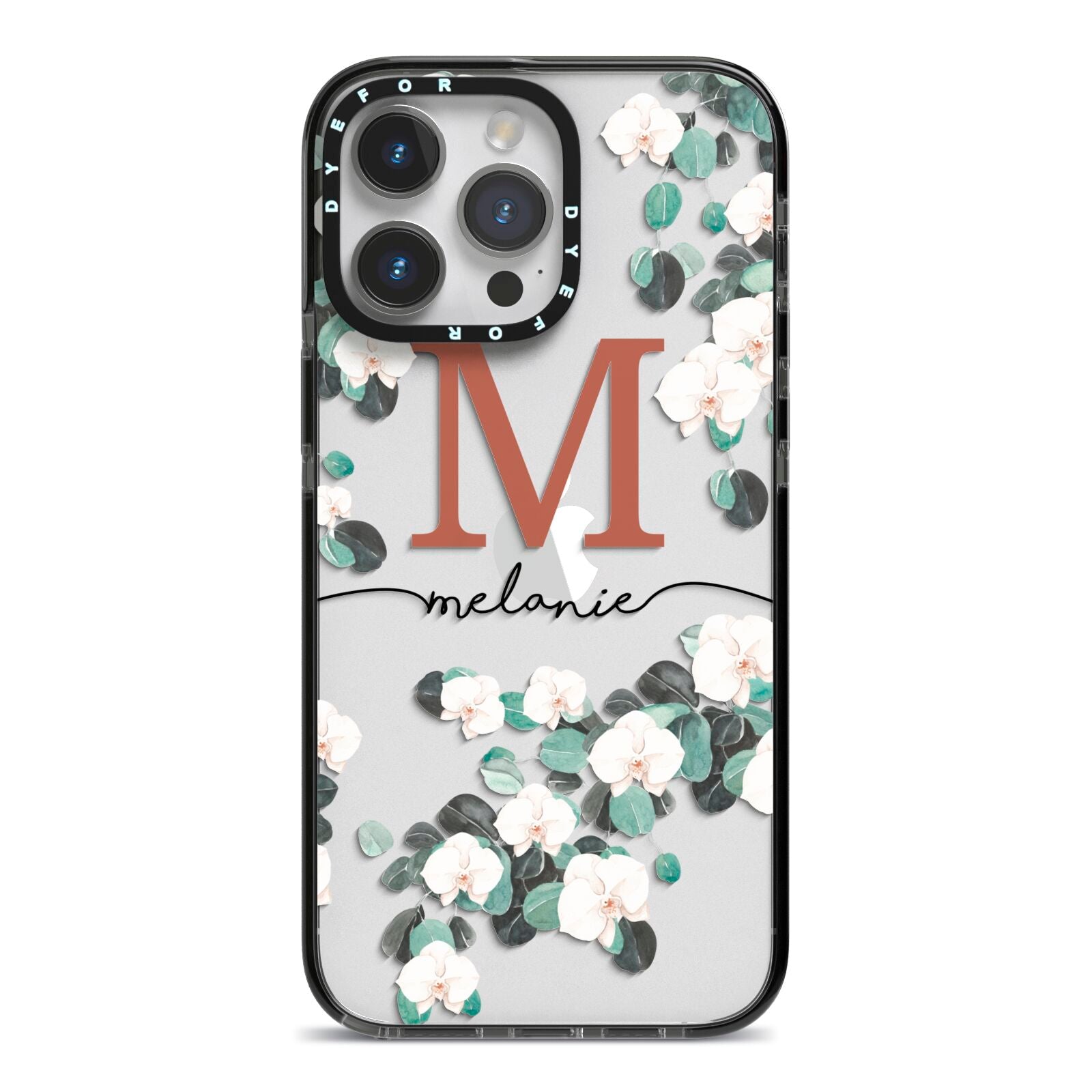 Personalised Orchid iPhone 14 Pro Max Black Impact Case on Silver phone