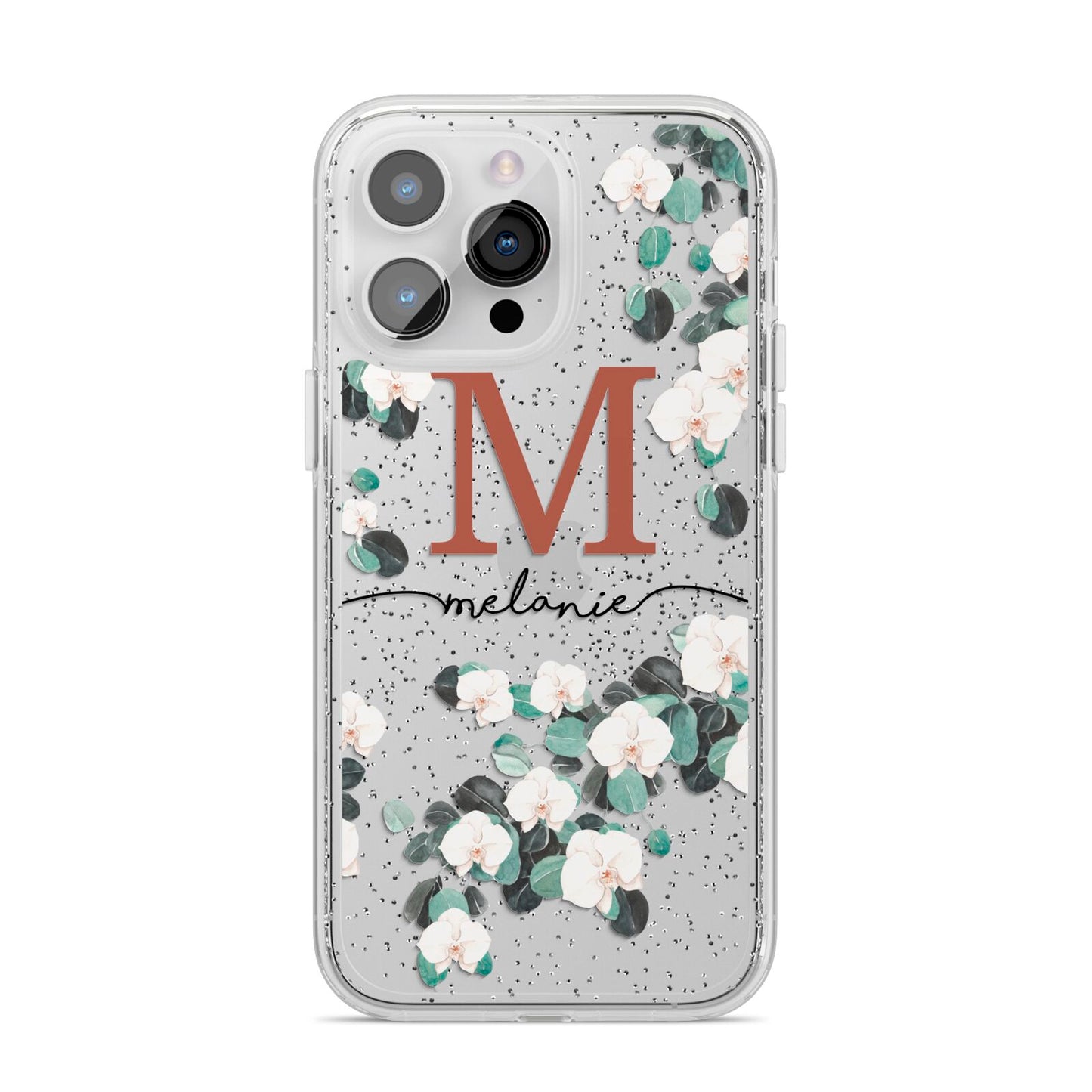 Personalised Orchid iPhone 14 Pro Max Glitter Tough Case Silver