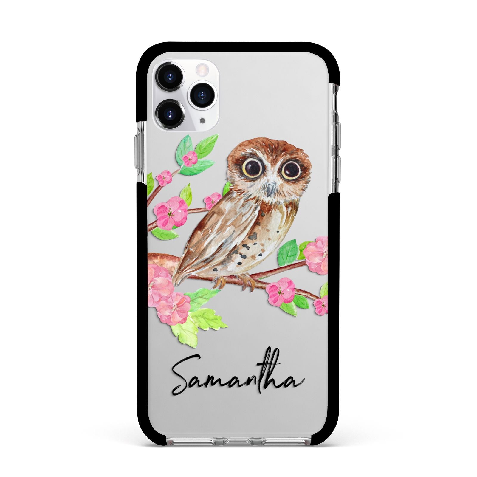 Personalised Owl Apple iPhone 11 Pro Max in Silver with Black Impact Case