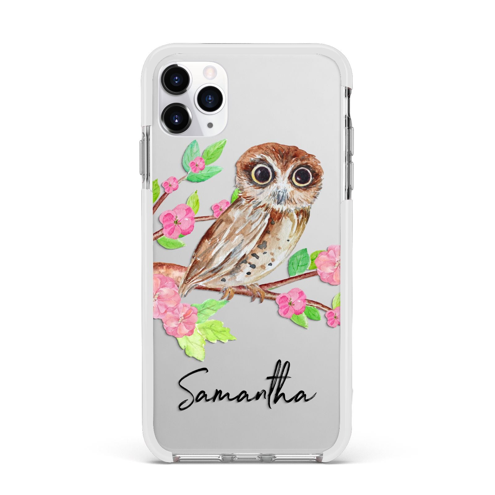 Personalised Owl Apple iPhone 11 Pro Max in Silver with White Impact Case