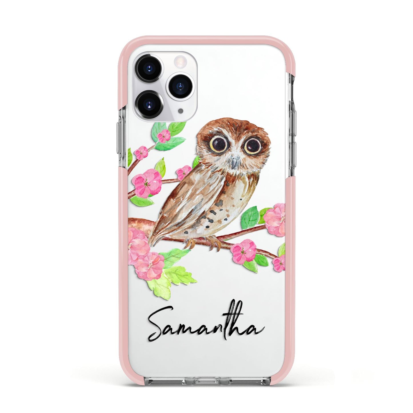 Personalised Owl Apple iPhone 11 Pro in Silver with Pink Impact Case