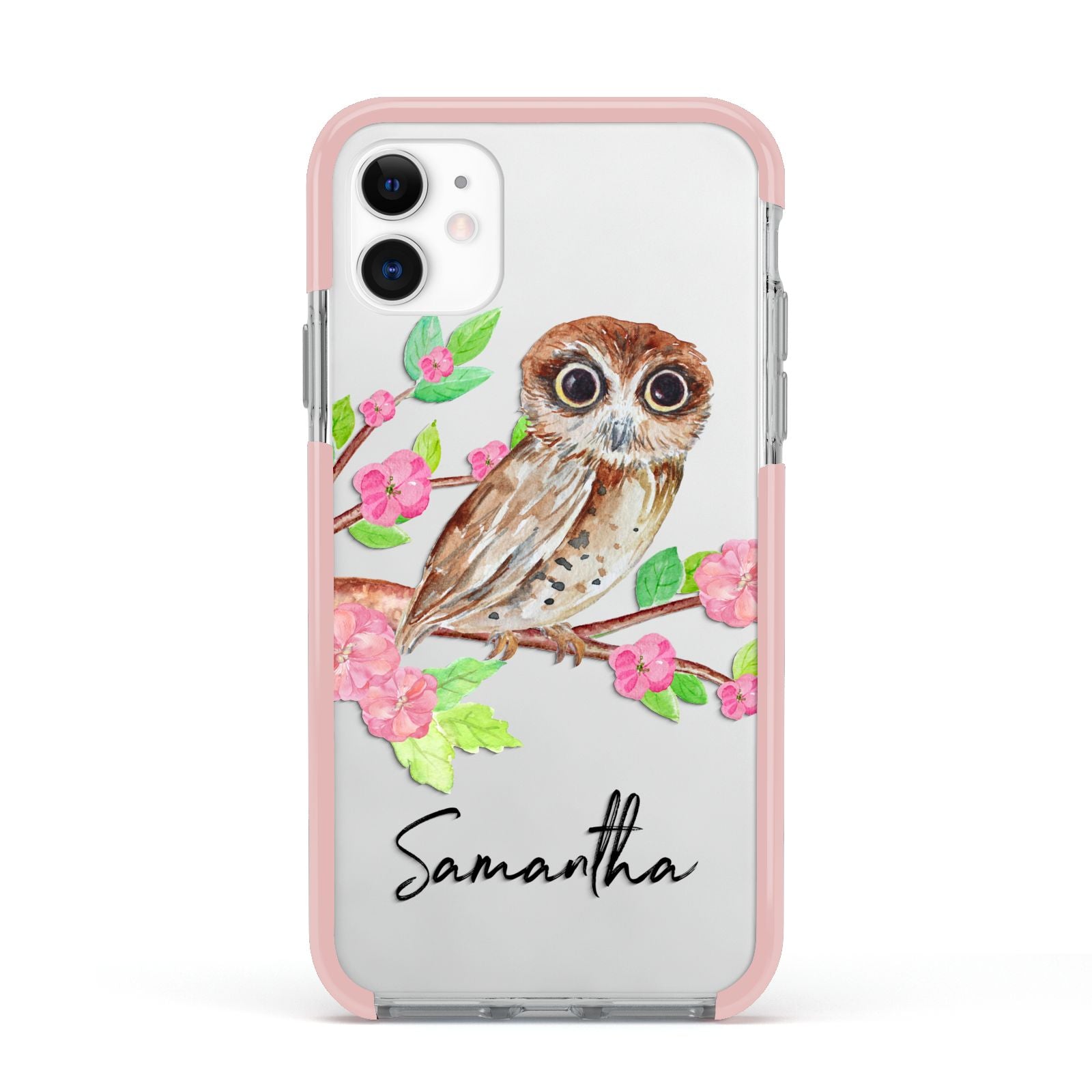 Personalised Owl Apple iPhone 11 in White with Pink Impact Case