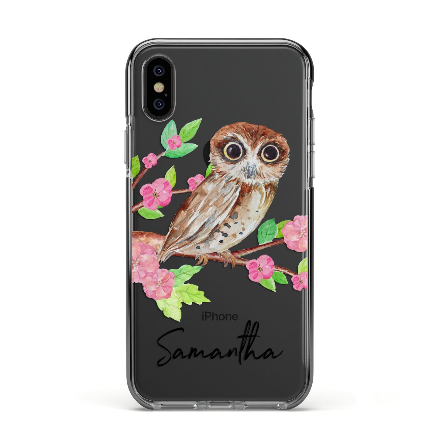 Personalised Owl Apple iPhone Xs Impact Case Black Edge on Black Phone