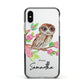 Personalised Owl Apple iPhone Xs Impact Case Black Edge on Silver Phone