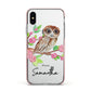 Personalised Owl Apple iPhone Xs Impact Case Pink Edge on Silver Phone