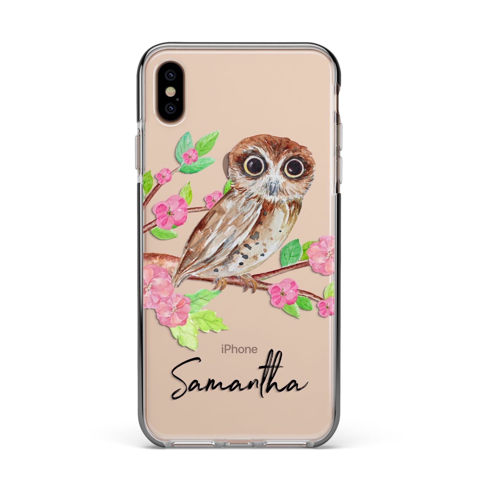 Personalised Owl Apple iPhone Xs Max Impact Case Black Edge on Gold Phone