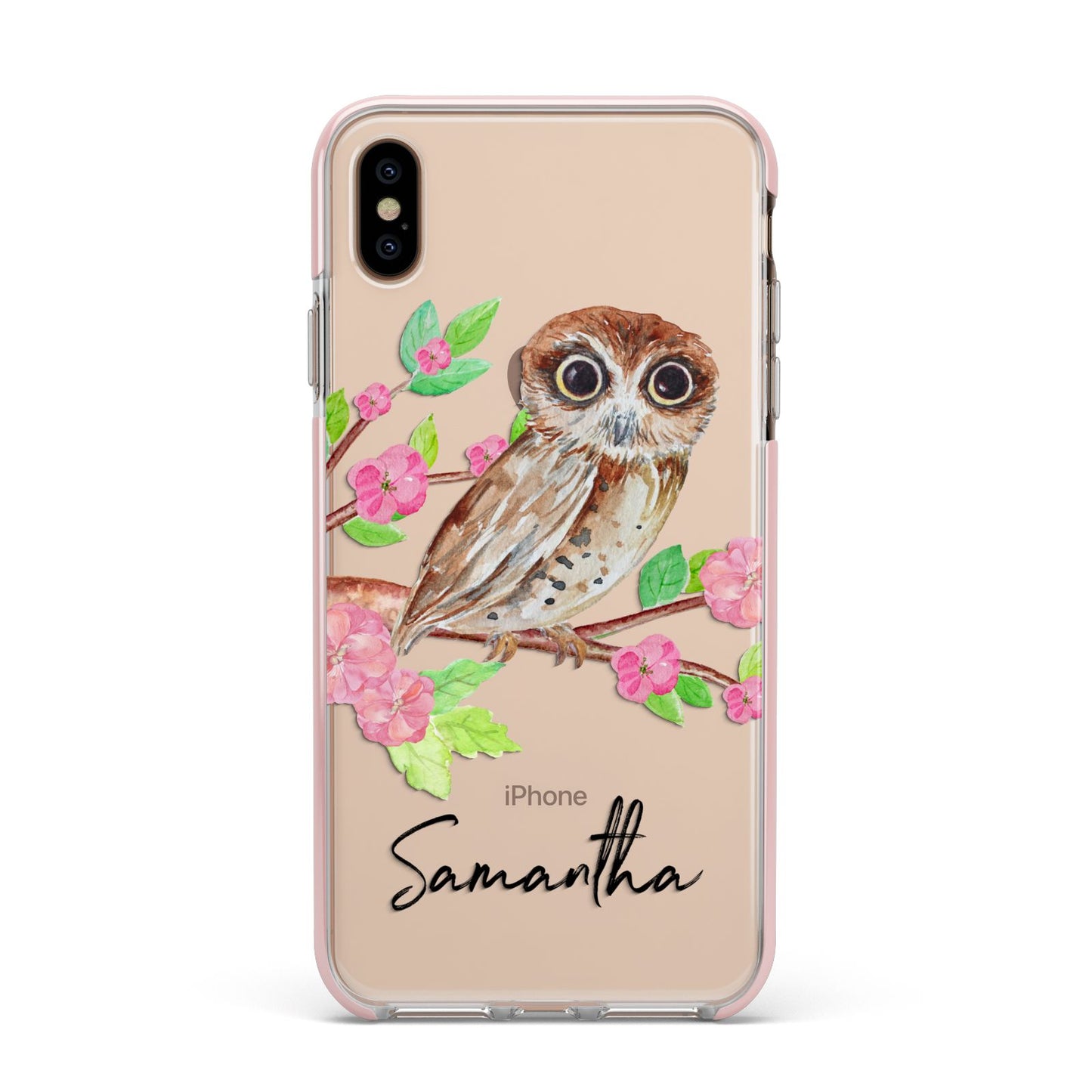 Personalised Owl Apple iPhone Xs Max Impact Case Pink Edge on Gold Phone