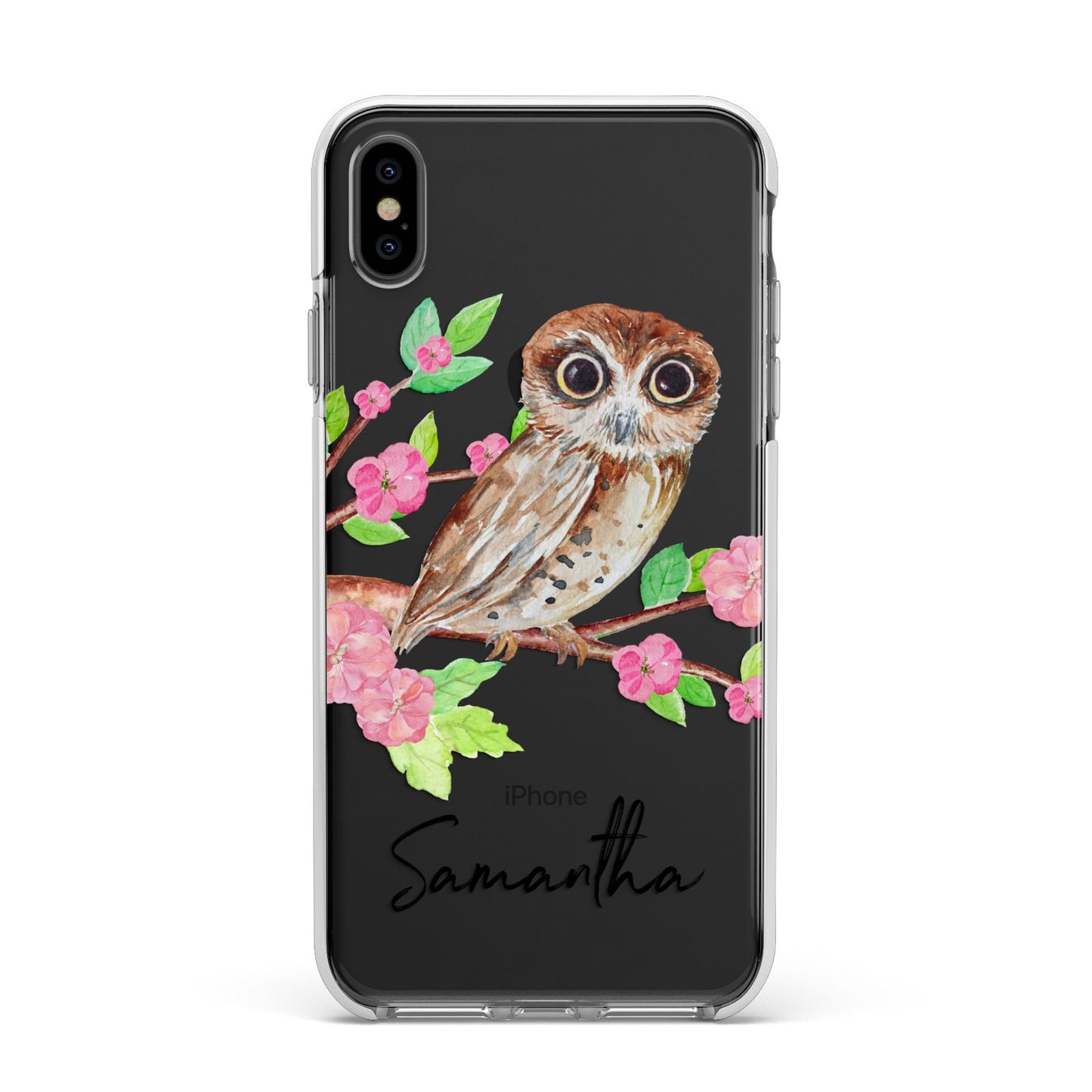 Personalised Owl Apple iPhone Xs Max Impact Case White Edge on Black Phone