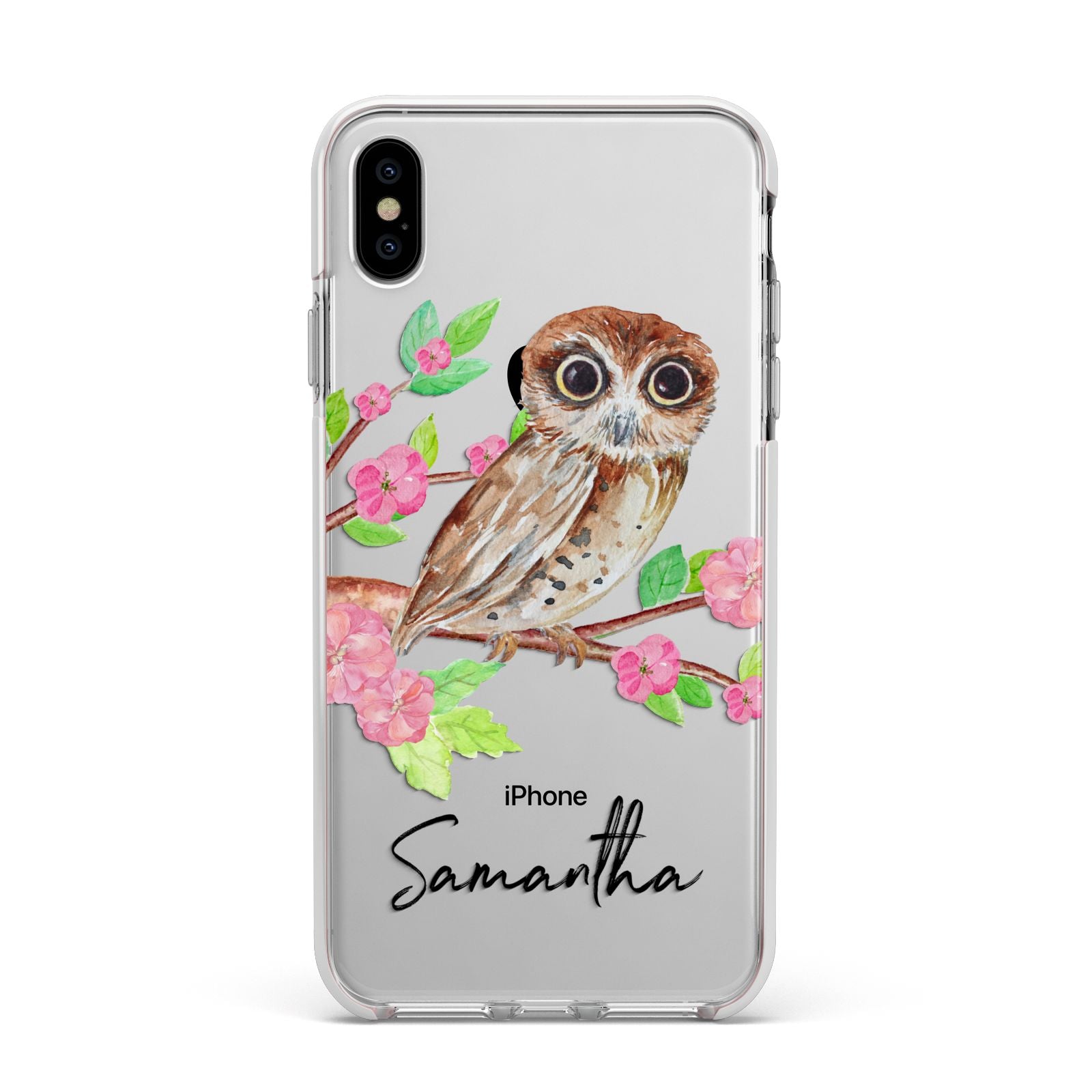 Personalised Owl Apple iPhone Xs Max Impact Case White Edge on Silver Phone