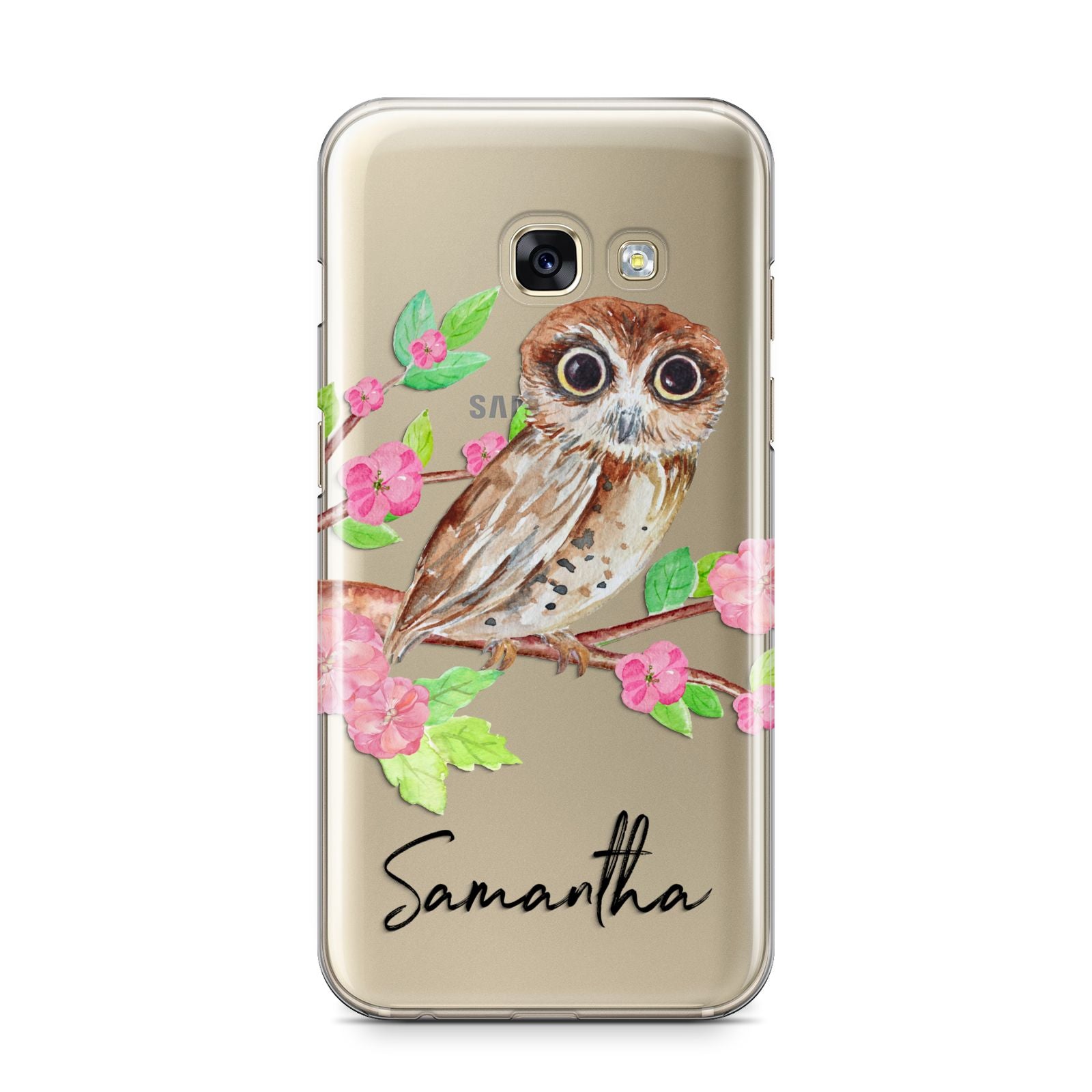 Personalised Owl Samsung Galaxy A3 2017 Case on gold phone