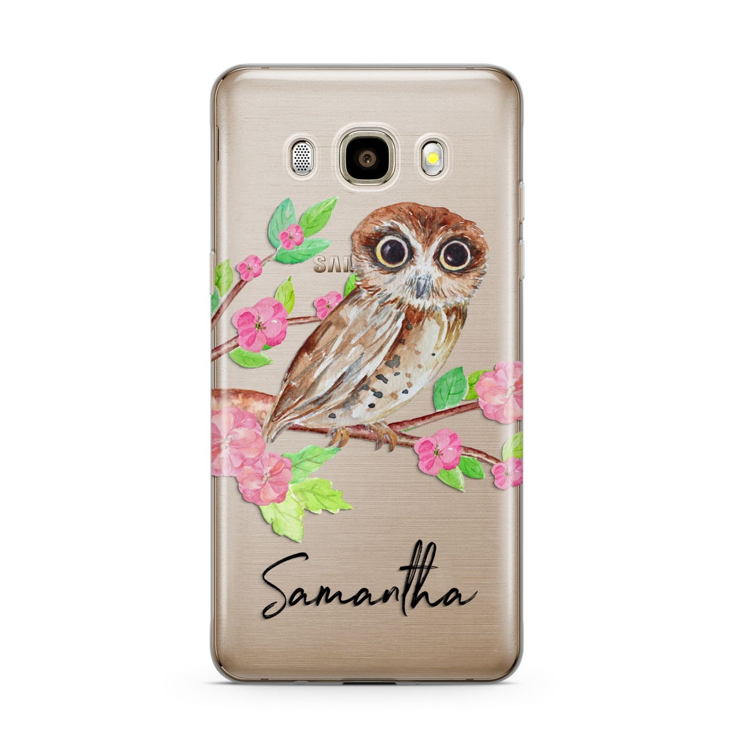 Personalised Owl Samsung Galaxy J7 2016 Case on gold phone
