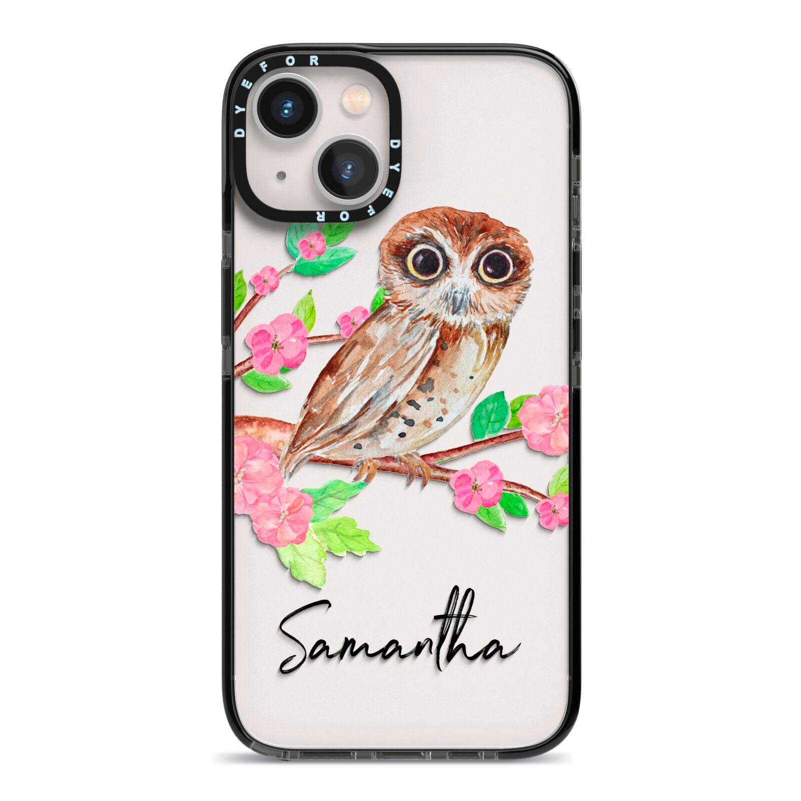 Personalised Owl iPhone 13 Black Impact Case on Silver phone