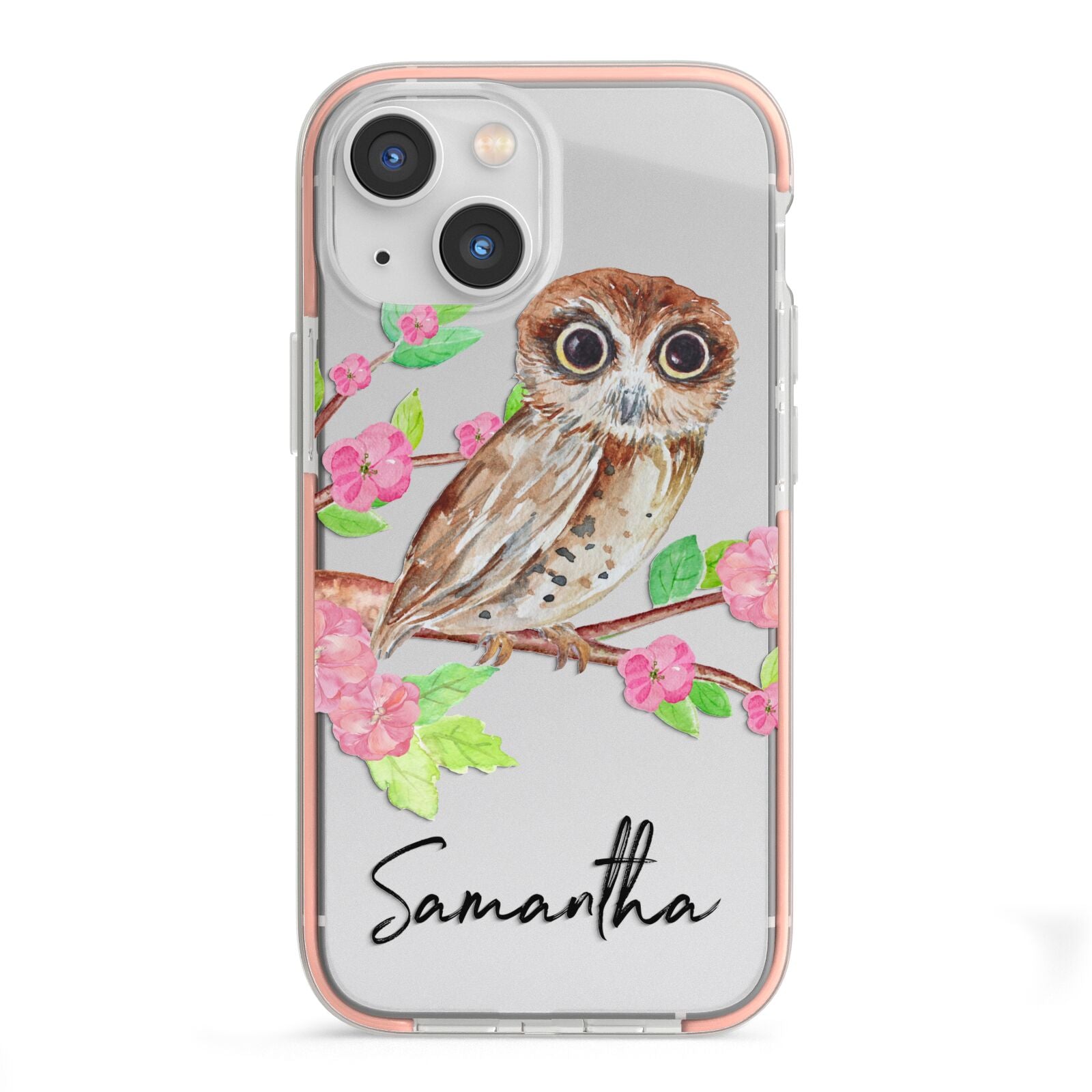Personalised Owl iPhone 13 Mini TPU Impact Case with Pink Edges