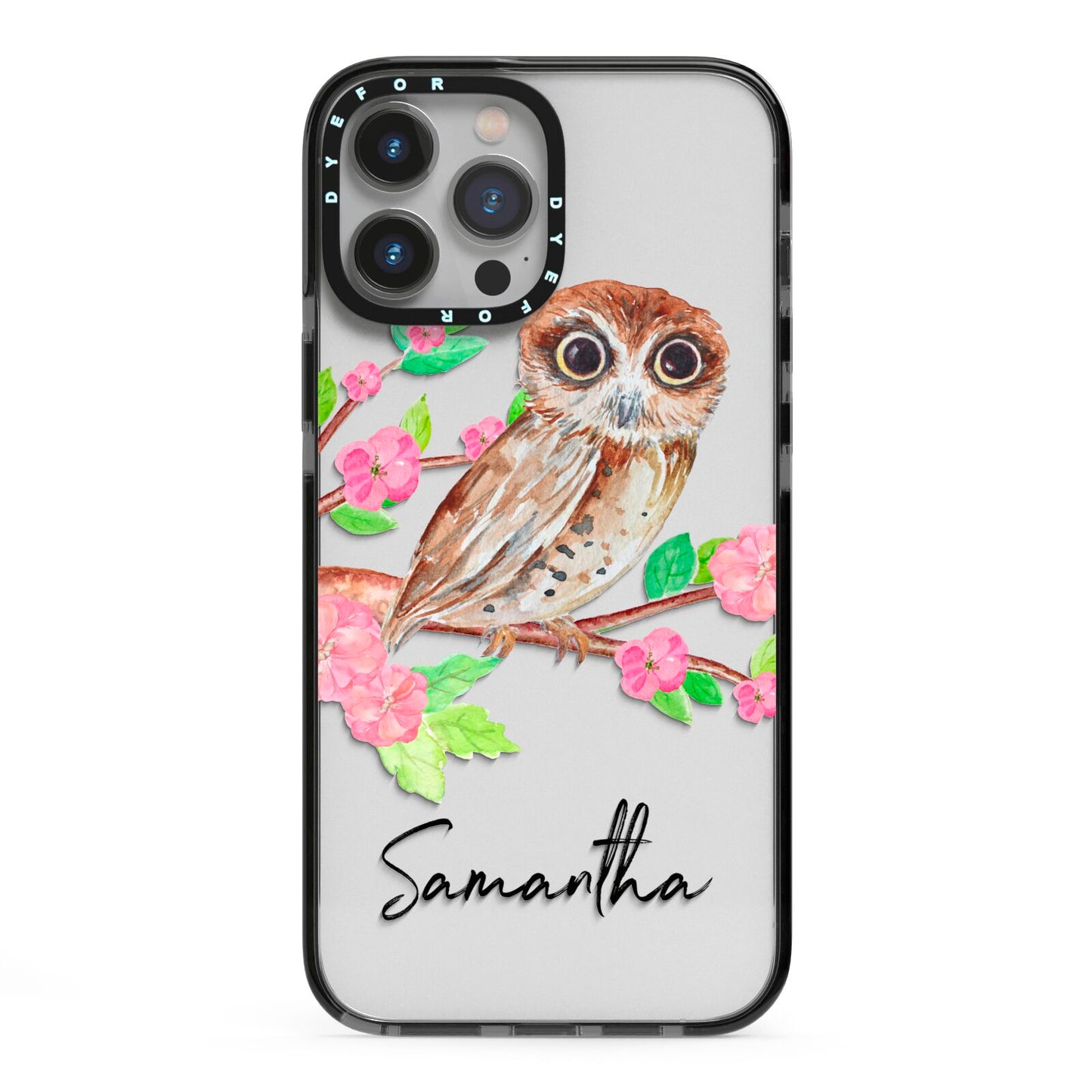 Personalised Owl iPhone 13 Pro Max Black Impact Case on Silver phone