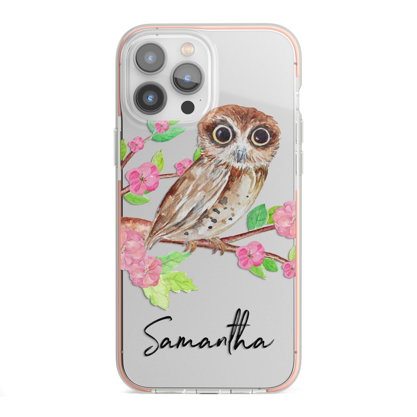 Personalised Owl iPhone 13 Pro Max TPU Impact Case with Pink Edges