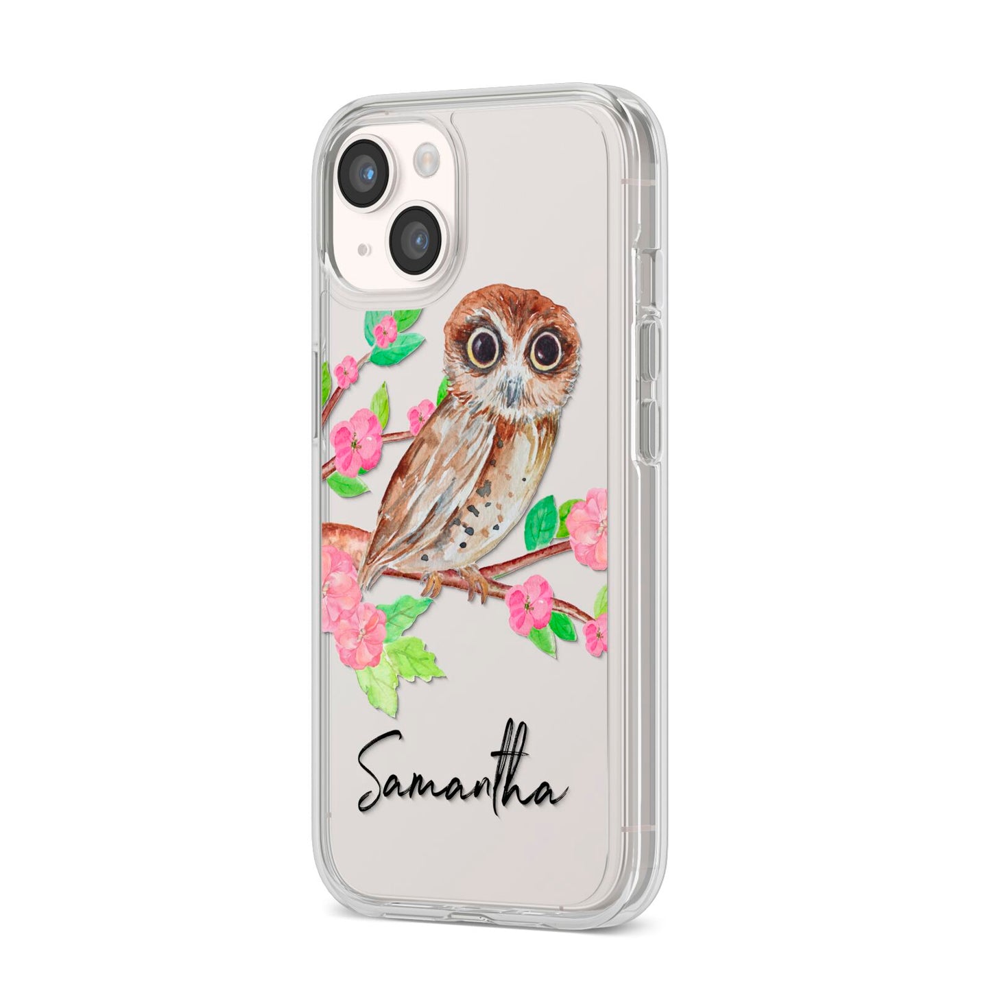 Personalised Owl iPhone 14 Clear Tough Case Starlight Angled Image