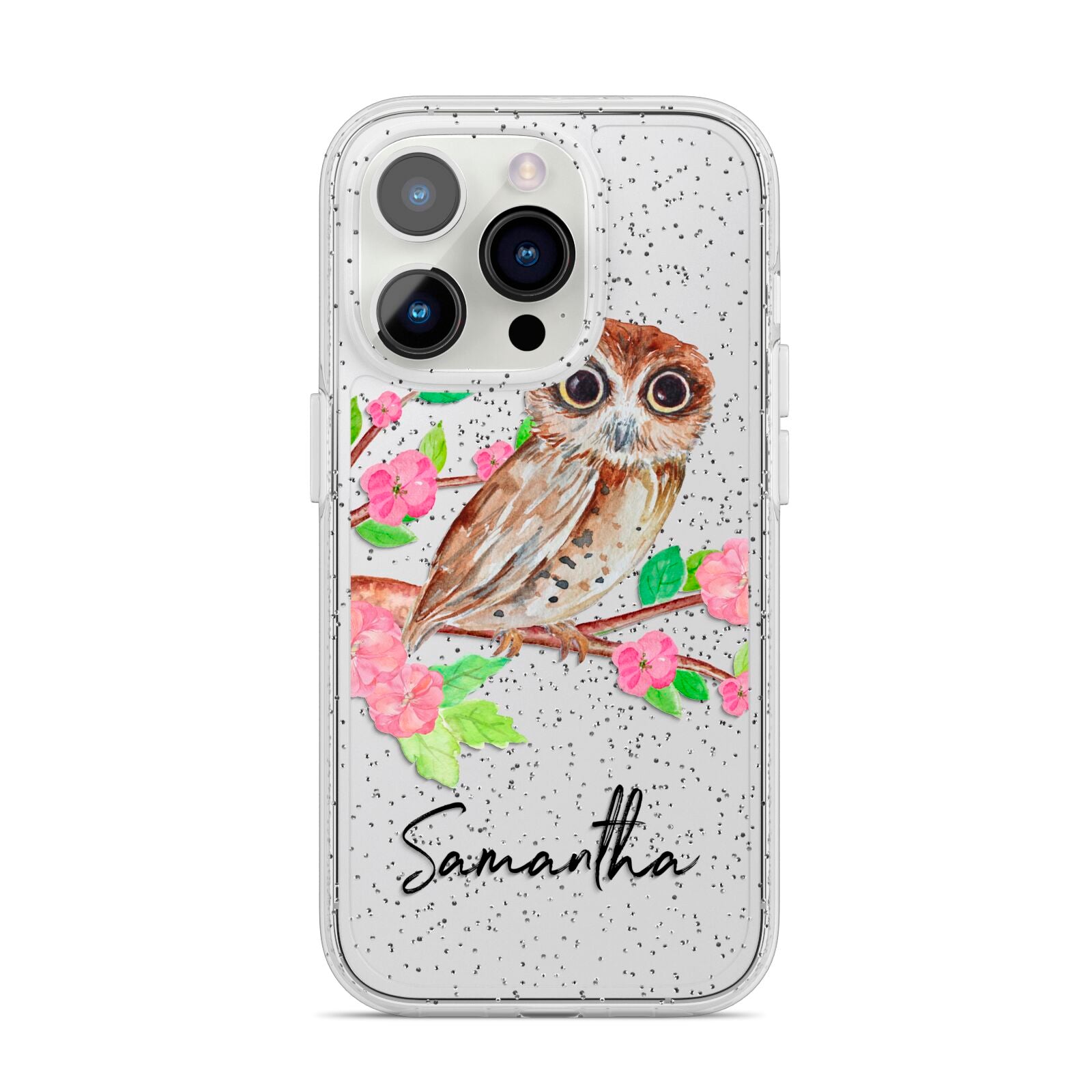 Personalised Owl iPhone 14 Pro Glitter Tough Case Silver