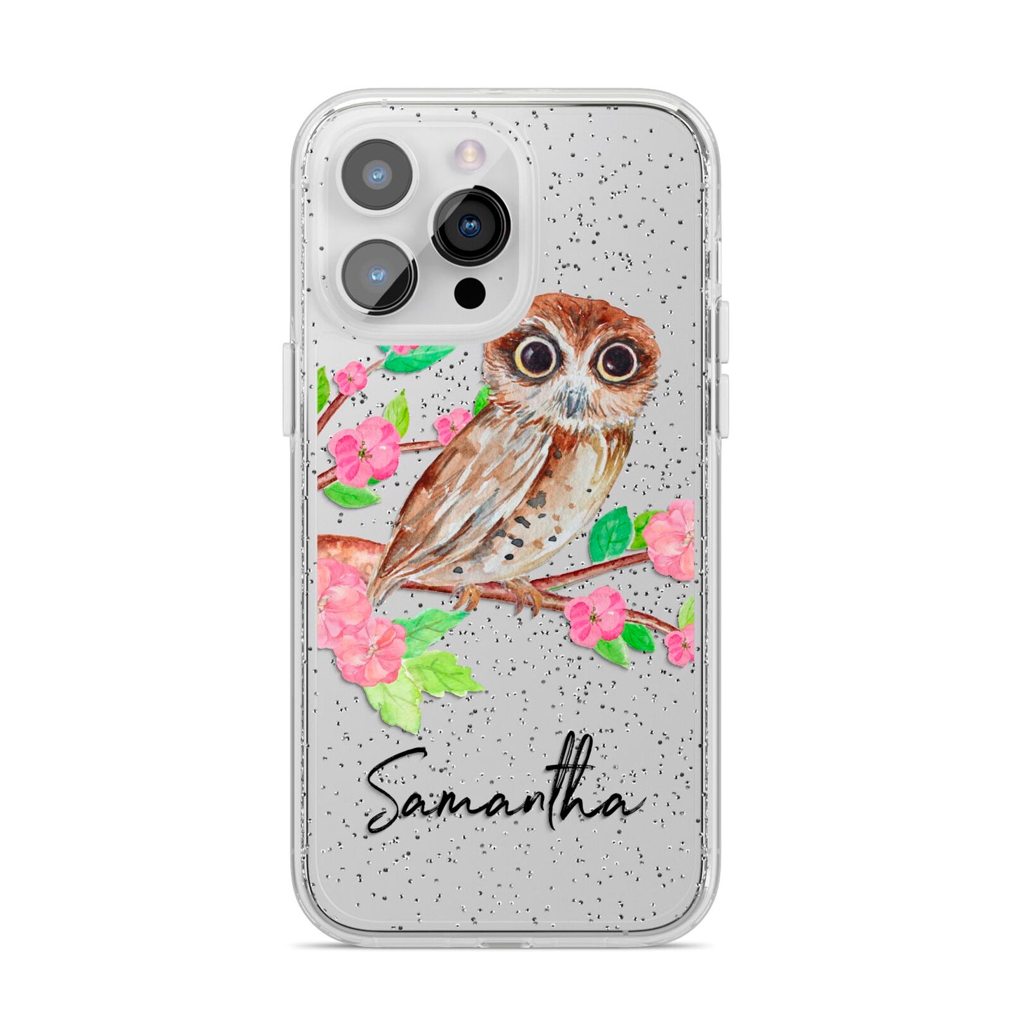 Personalised Owl iPhone 14 Pro Max Glitter Tough Case Silver