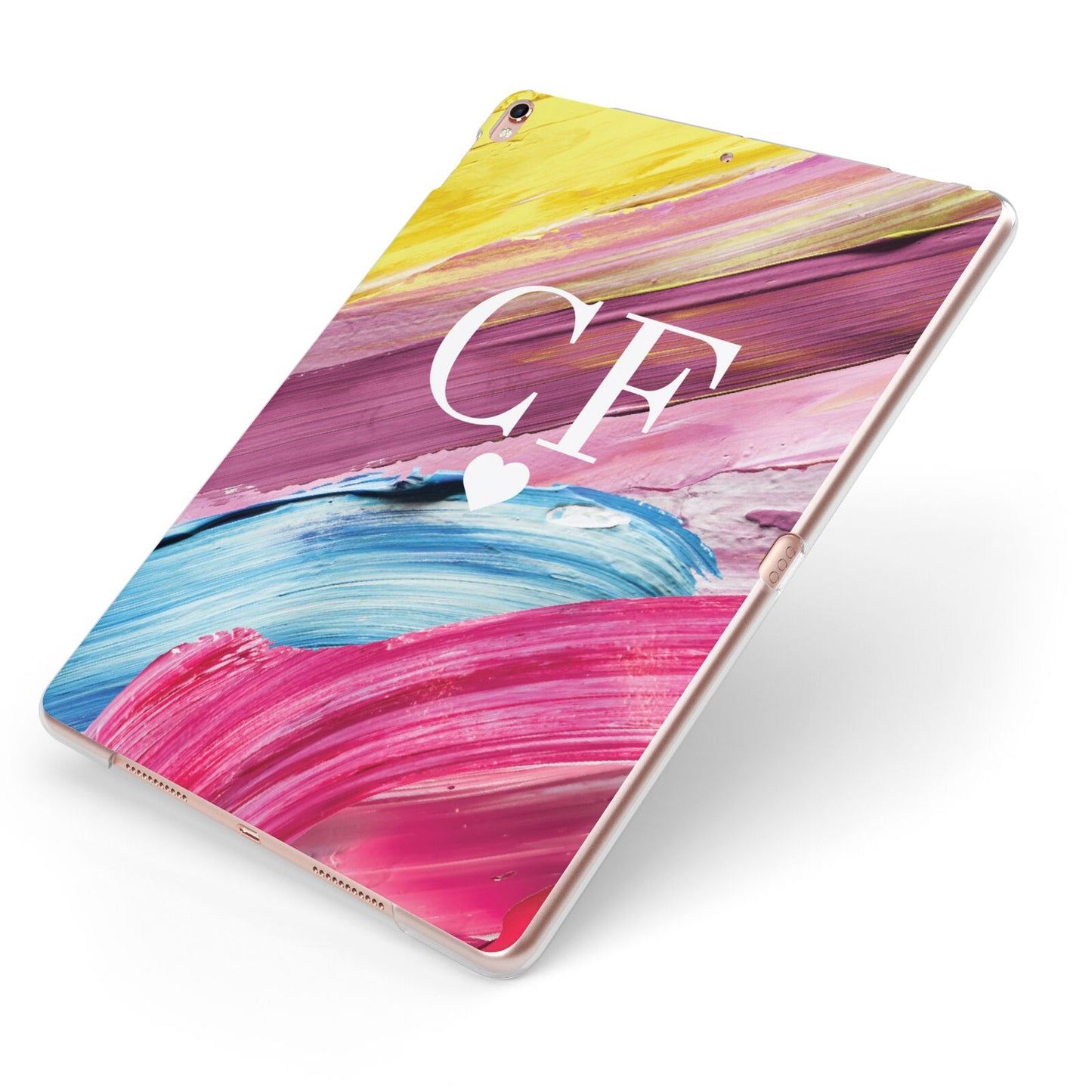 Personalised Paint Brush Initials Apple iPad Case on Rose Gold iPad Side View