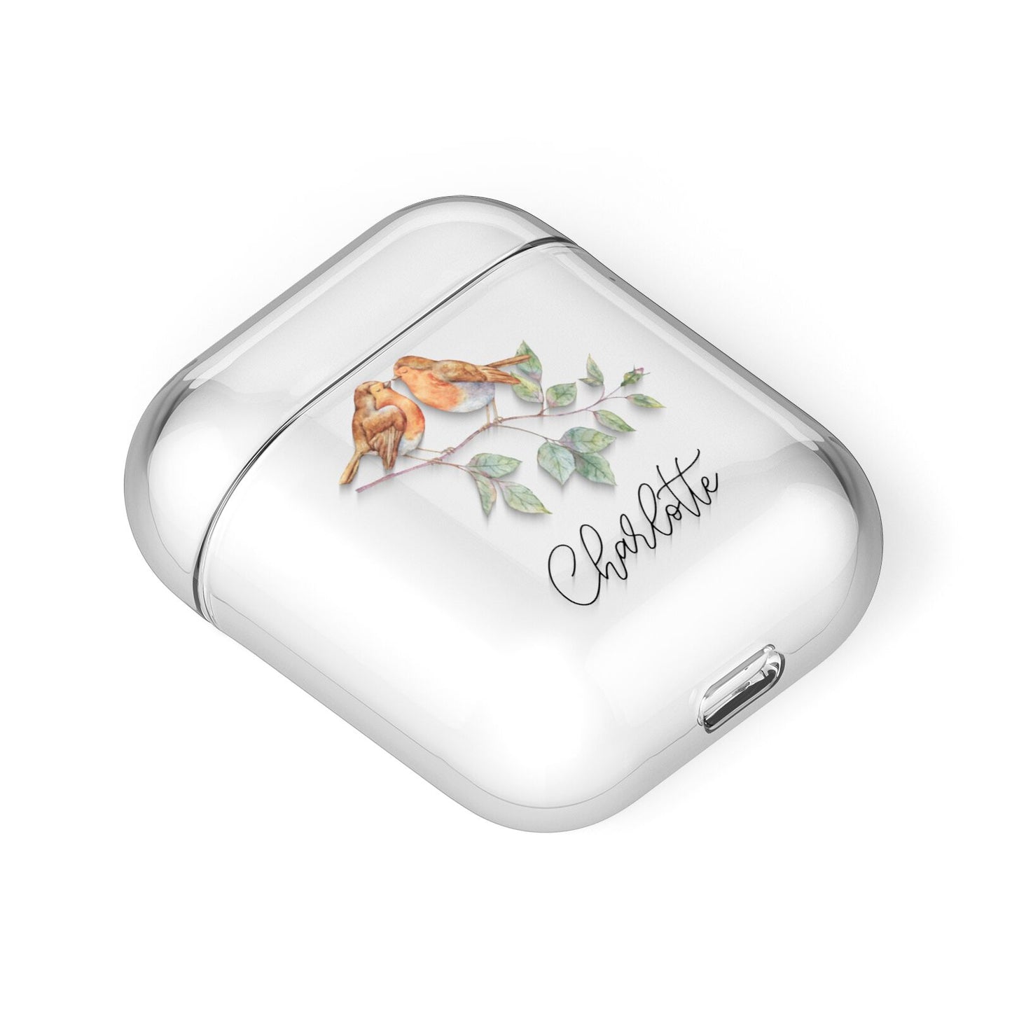 Personalised Pair of Robins AirPods Case Laid Flat
