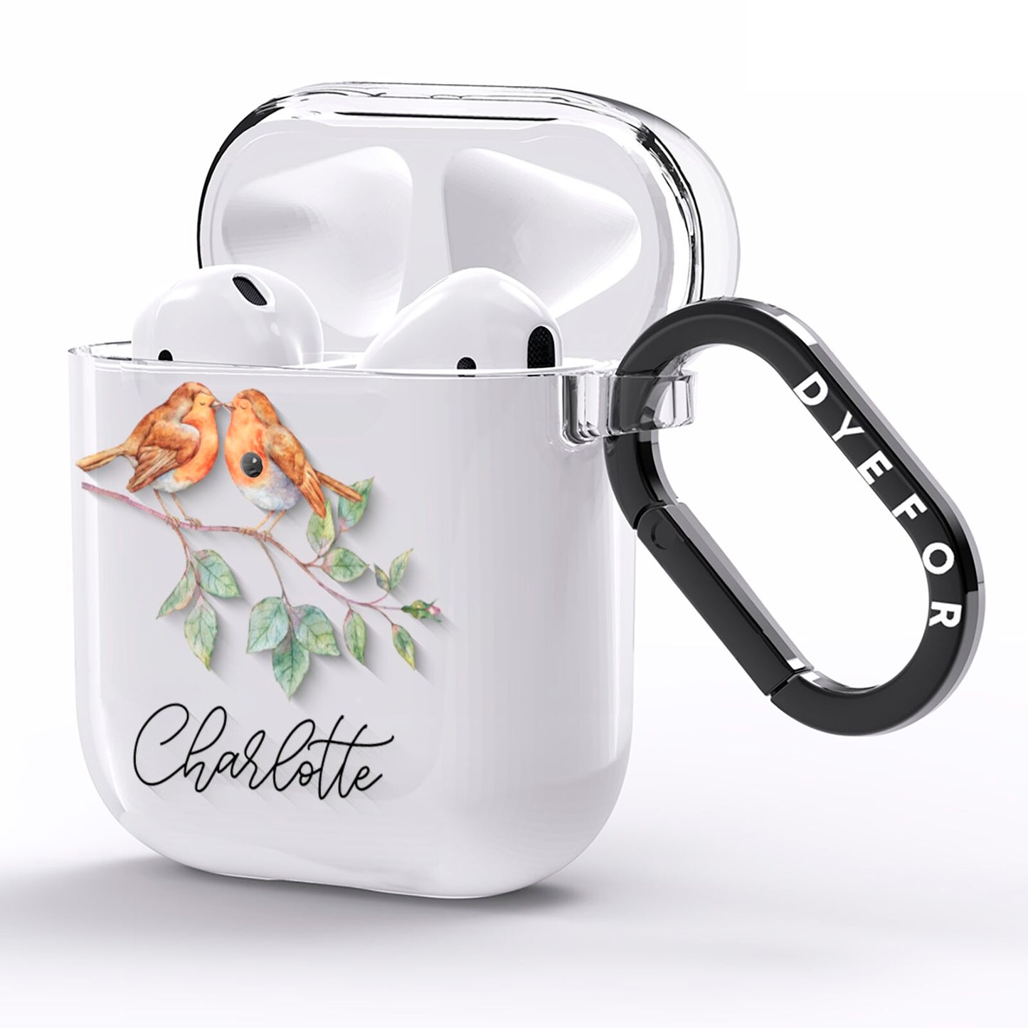 Personalised Pair of Robins AirPods Clear Case Side Image