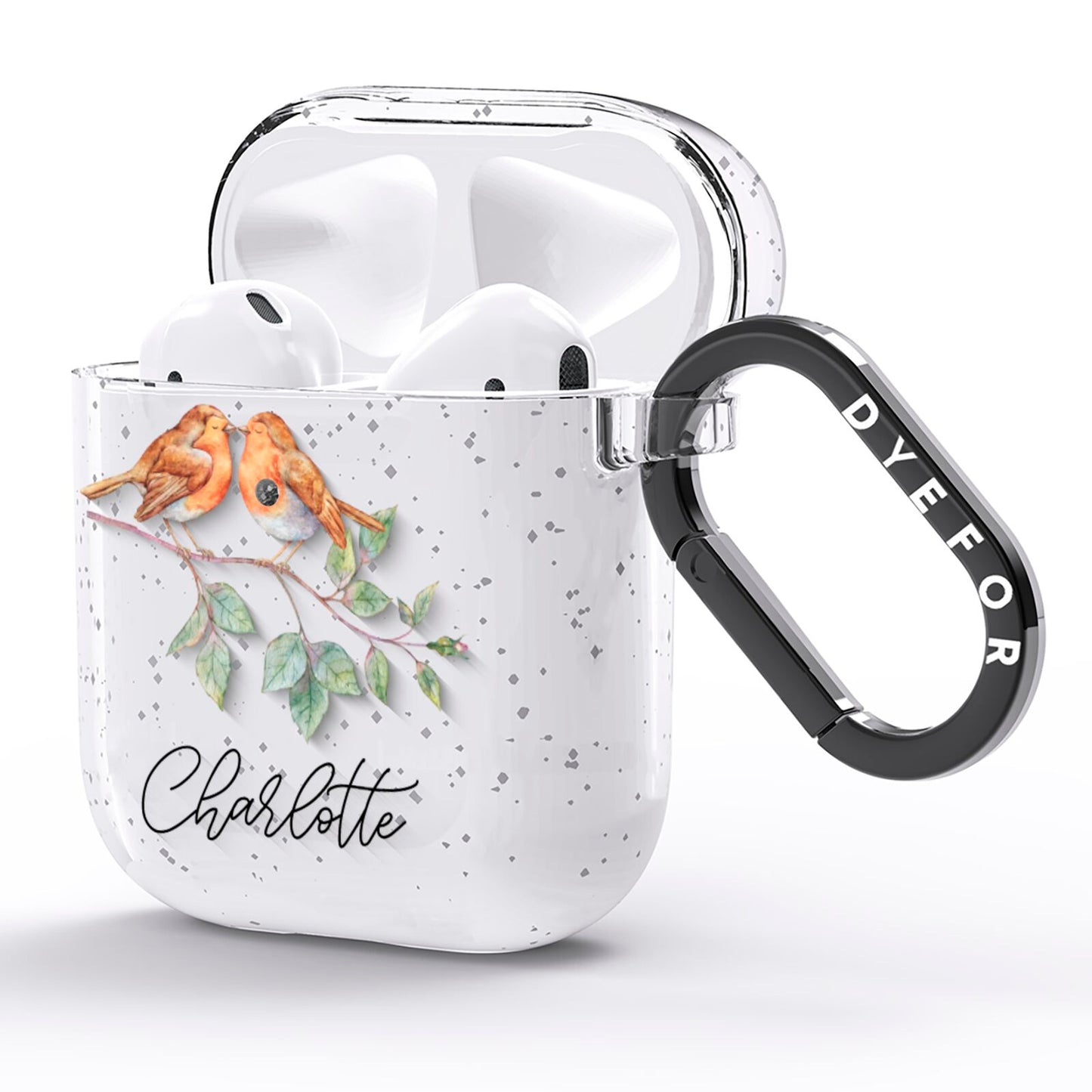 Personalised Pair of Robins AirPods Glitter Case Side Image
