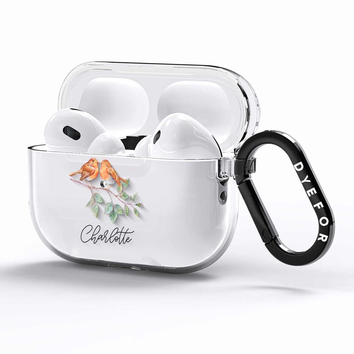 Personalised Pair of Robins AirPods Pro Clear Case Side Image