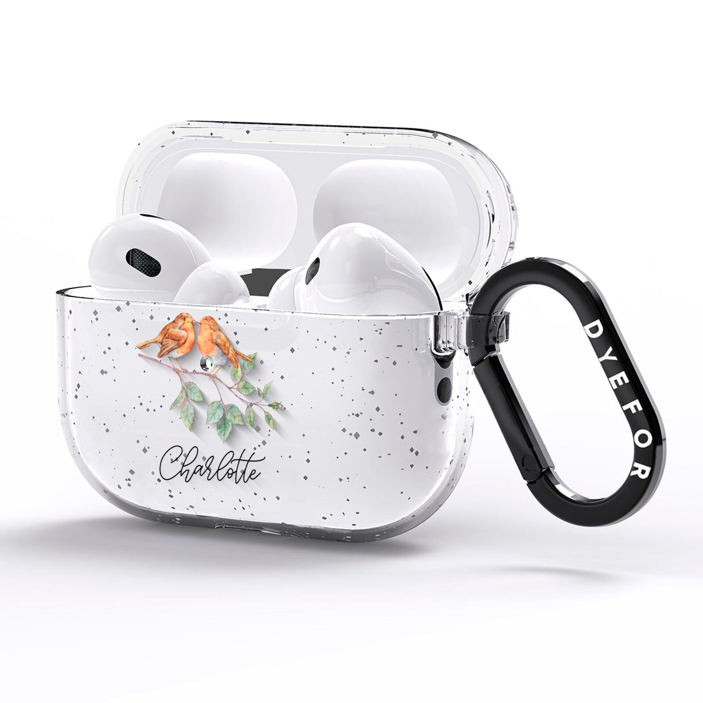 Personalised Pair of Robins AirPods Pro Glitter Case Side Image