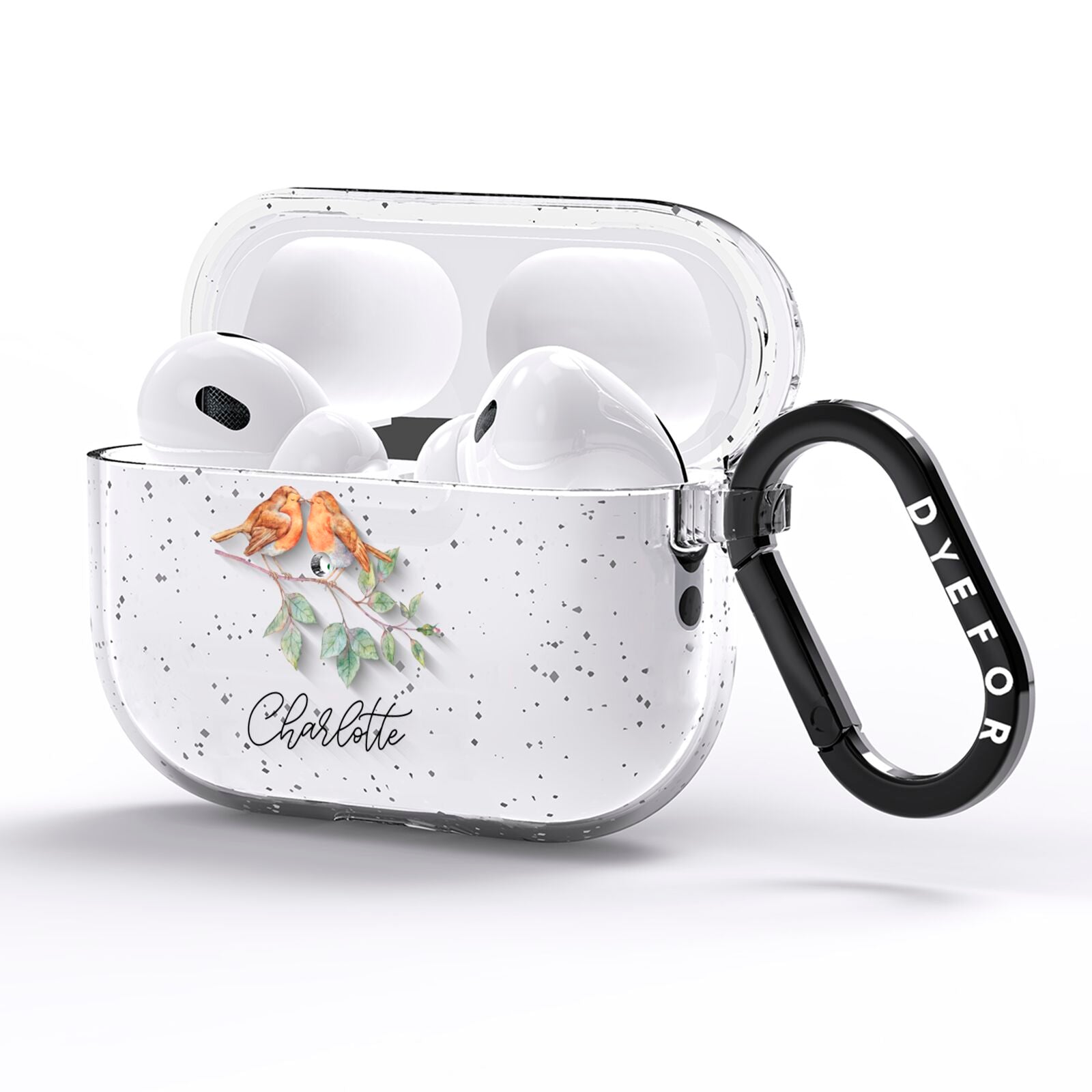 Personalised Pair of Robins AirPods Pro Glitter Case Side Image