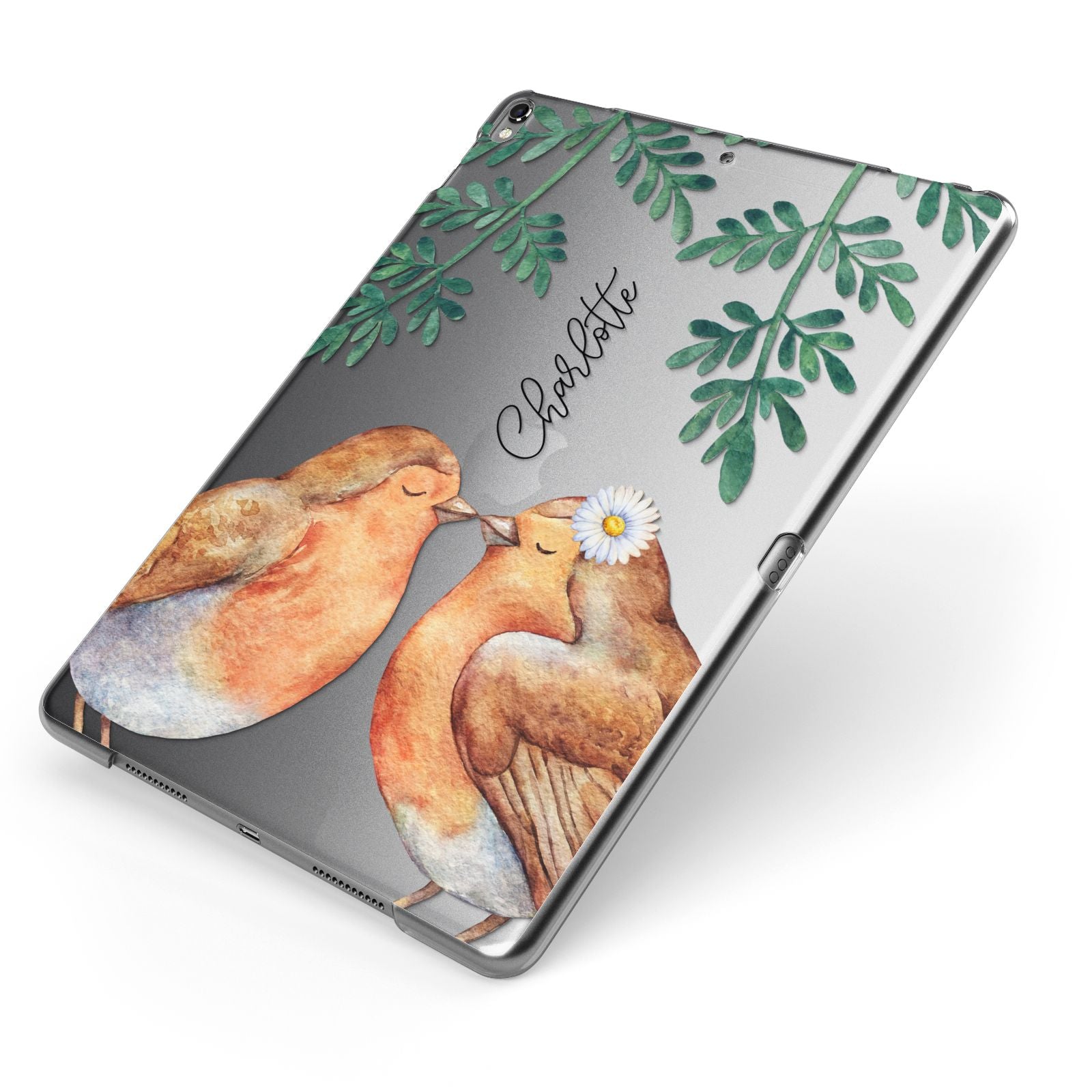 Personalised Pair of Robins Apple iPad Case on Grey iPad Side View