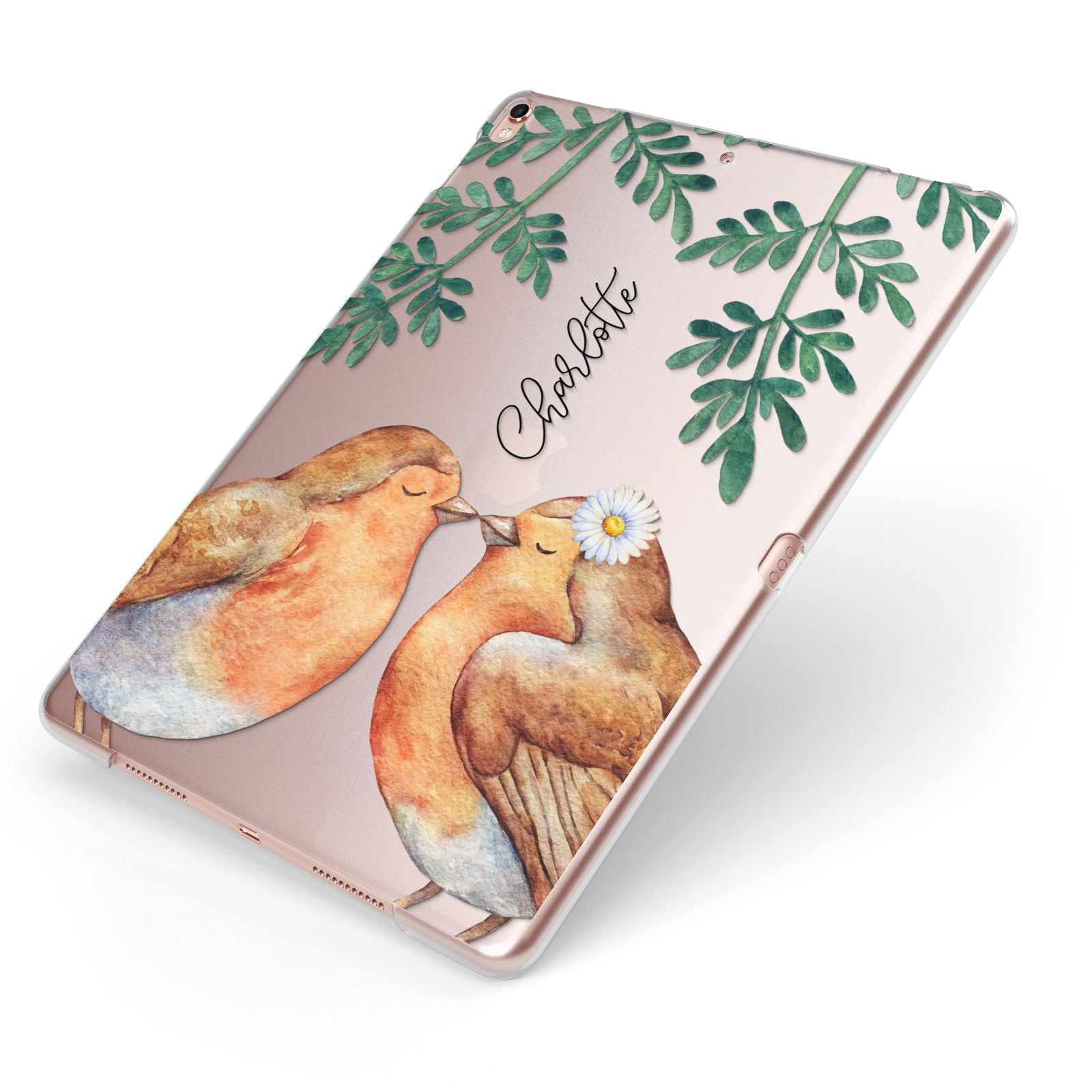 Personalised Pair of Robins Apple iPad Case on Rose Gold iPad Side View