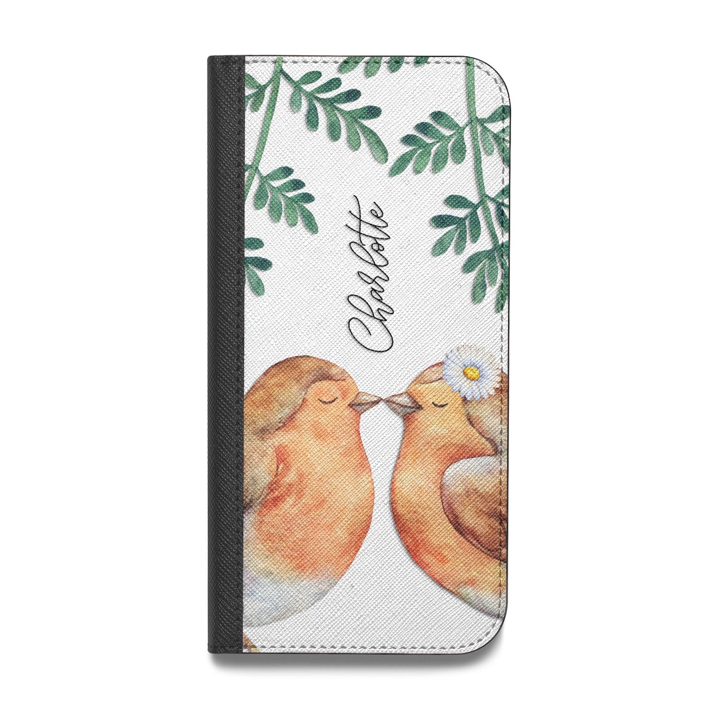 Personalised Pair of Robins Vegan Leather Flip iPhone Case