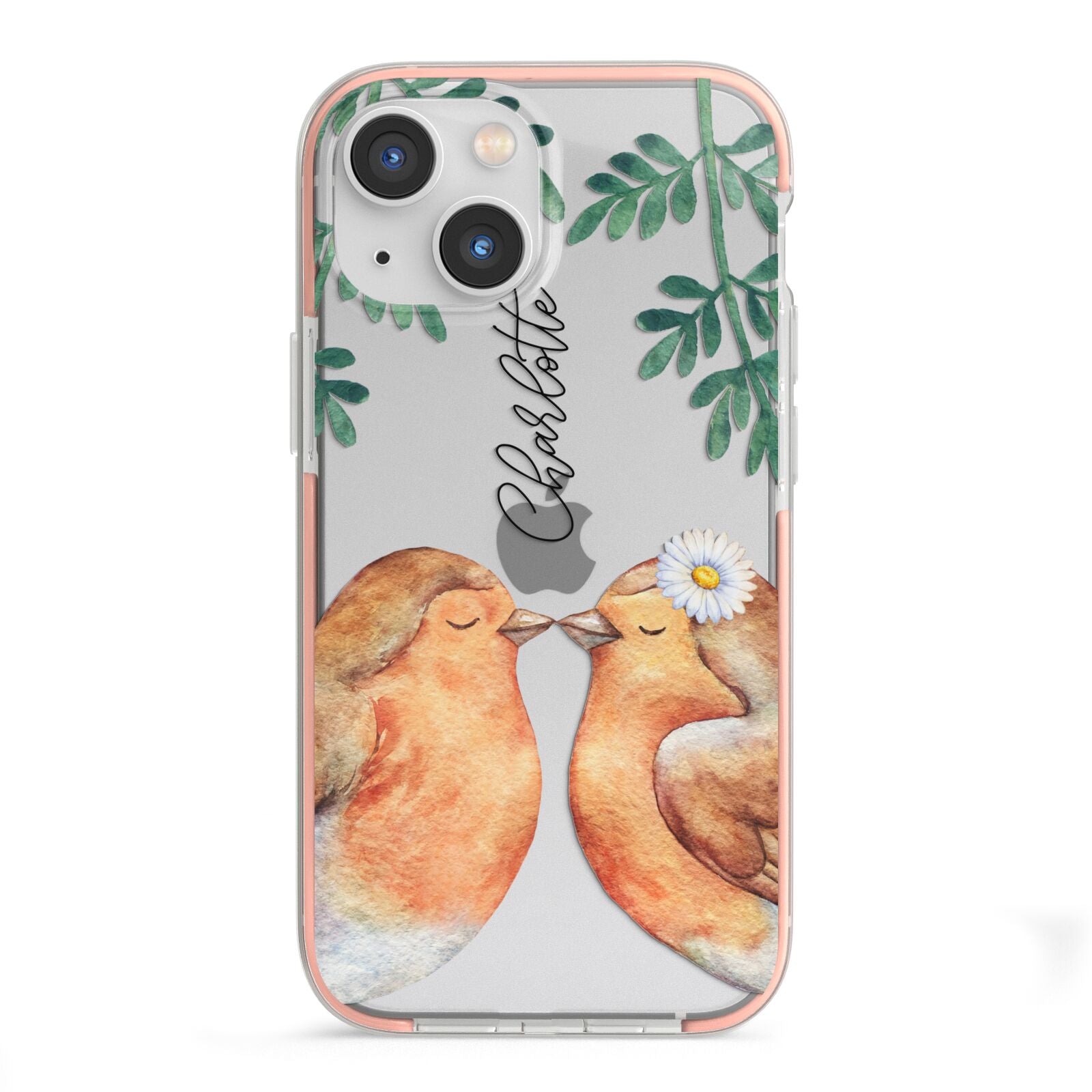 Personalised Pair of Robins iPhone 13 Mini TPU Impact Case with Pink Edges