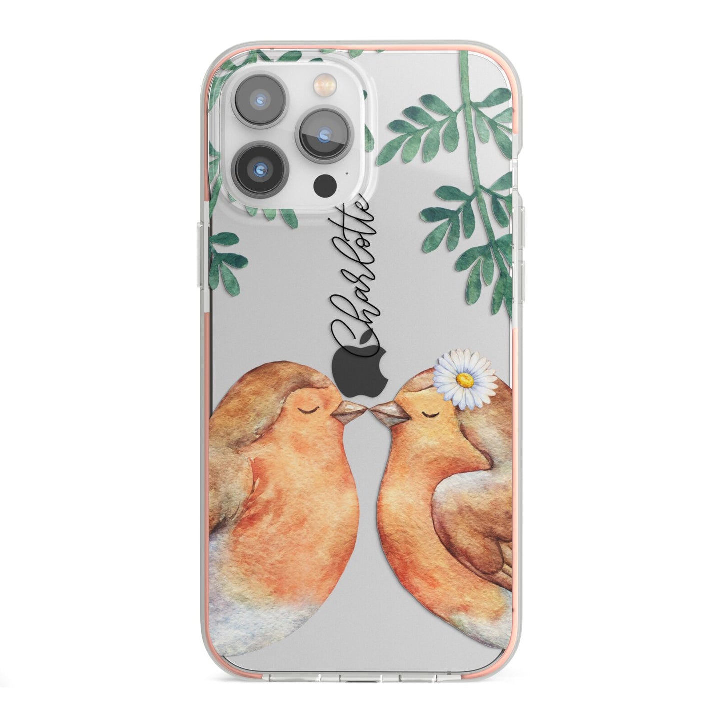 Personalised Pair of Robins iPhone 13 Pro Max TPU Impact Case with Pink Edges