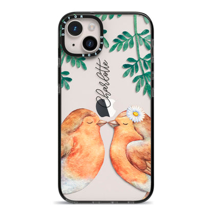 Personalised Pair of Robins iPhone 14 Plus Black Impact Case on Silver phone