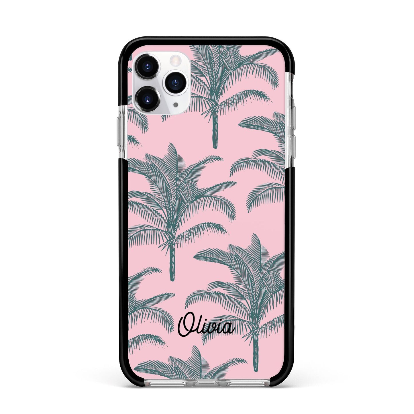 Personalised Palm Apple iPhone 11 Pro Max in Silver with Black Impact Case