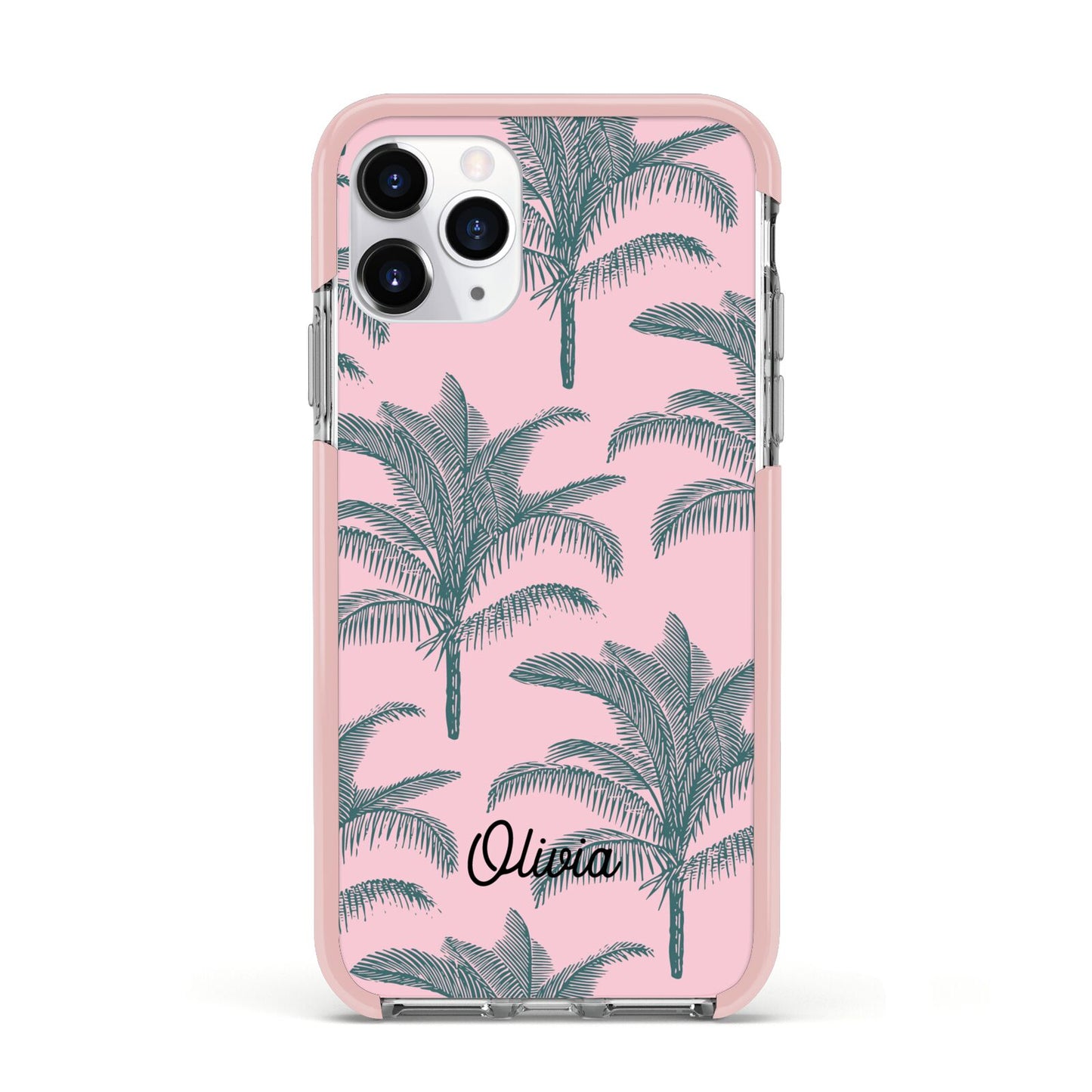 Personalised Palm Apple iPhone 11 Pro in Silver with Pink Impact Case