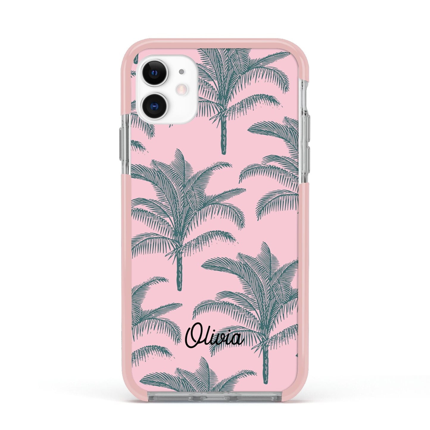 Personalised Palm Apple iPhone 11 in White with Pink Impact Case