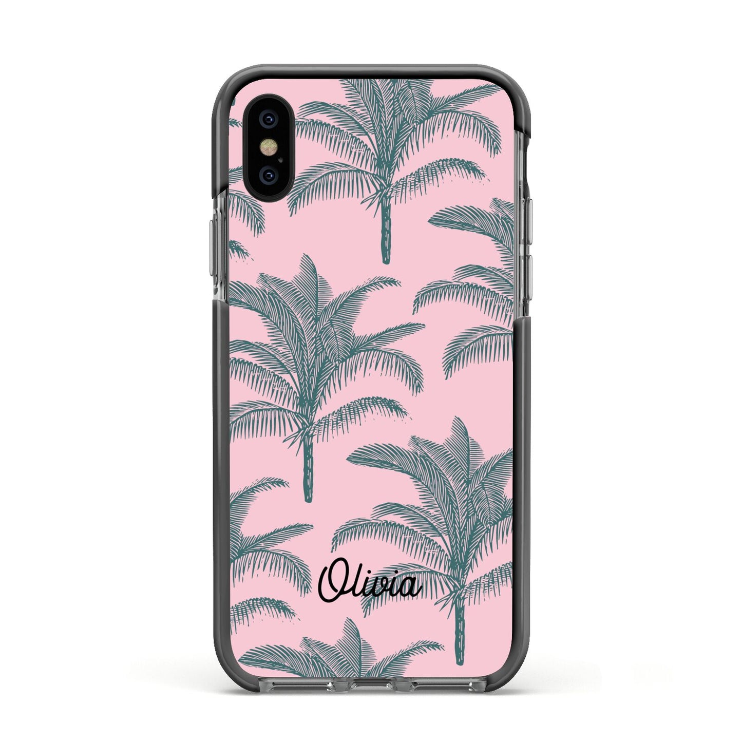Personalised Palm Apple iPhone Xs Impact Case Black Edge on Black Phone