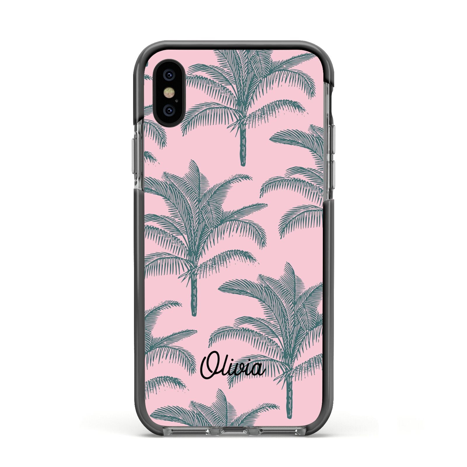 Personalised Palm Apple iPhone Xs Impact Case Black Edge on Black Phone