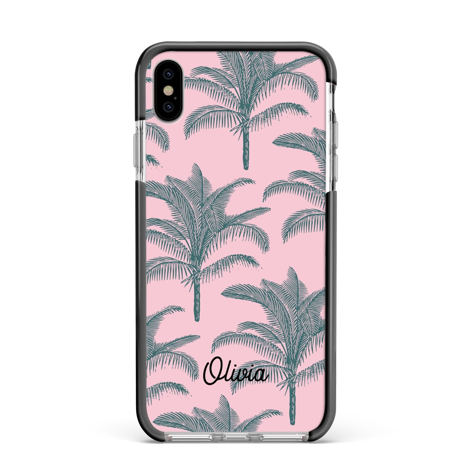 Personalised Palm Apple iPhone Xs Max Impact Case Black Edge on Silver Phone