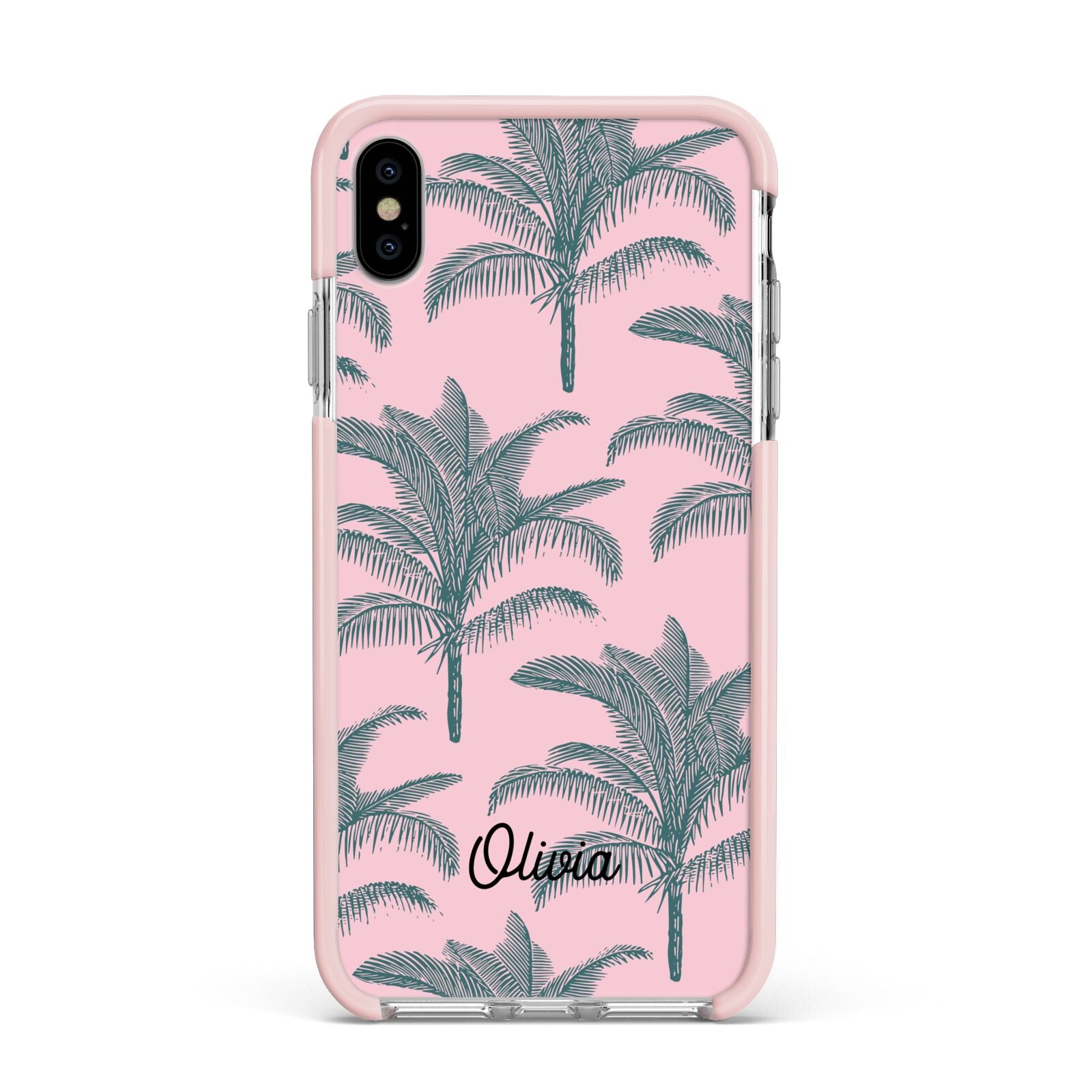 Personalised Palm Apple iPhone Xs Max Impact Case Pink Edge on Silver Phone