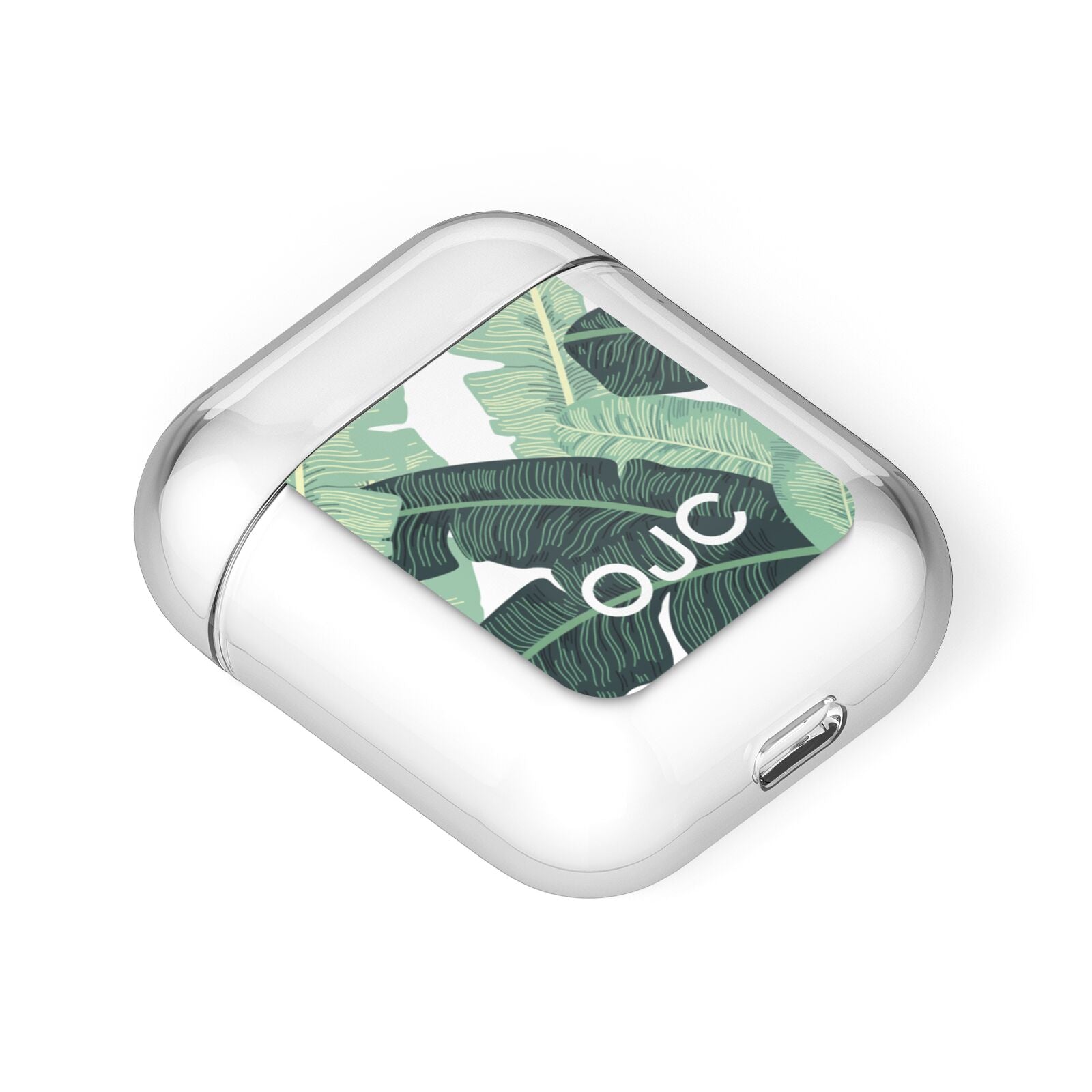 Personalised Palm Banana Leaf AirPods Case Laid Flat