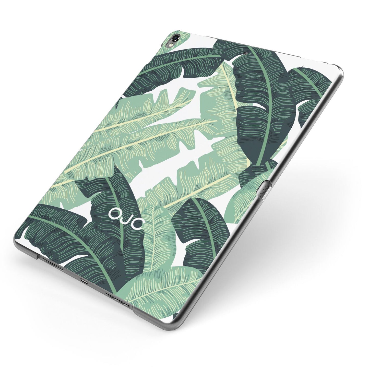 Personalised Palm Banana Leaf Apple iPad Case on Grey iPad Side View