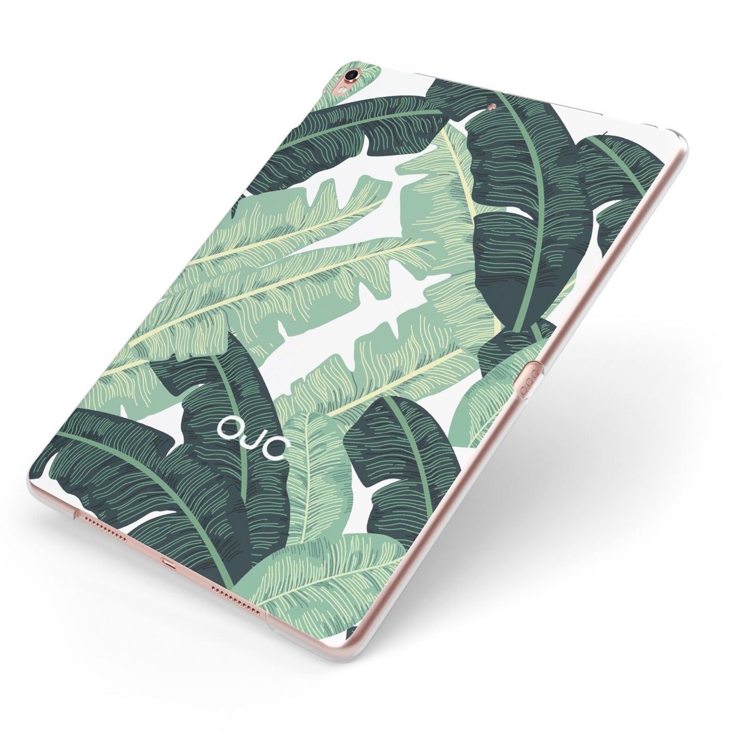 Personalised Palm Banana Leaf Apple iPad Case on Rose Gold iPad Side View