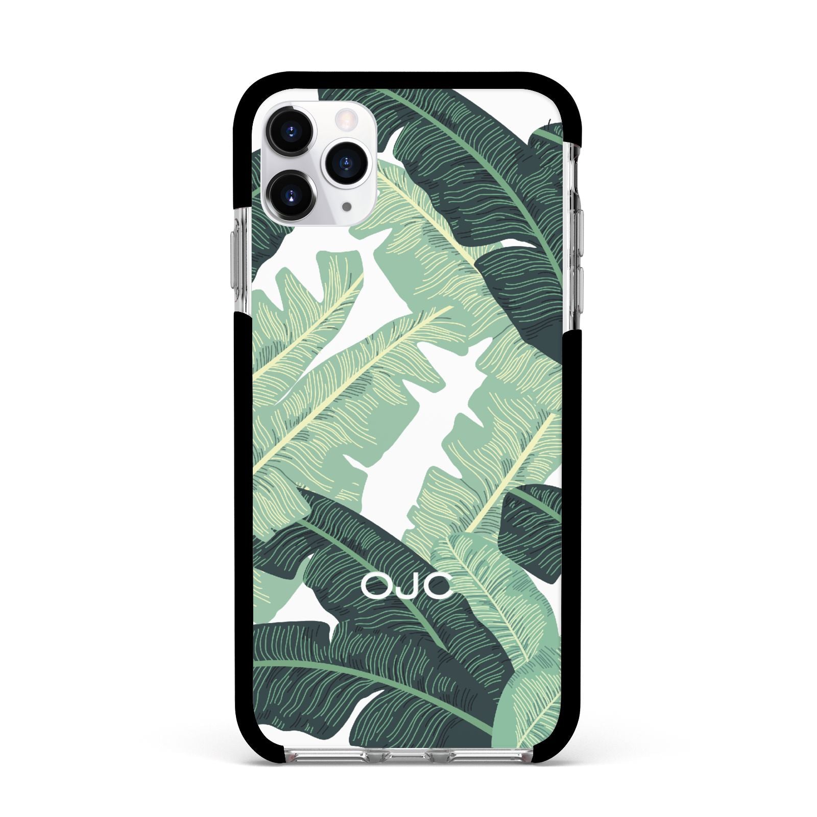 Personalised Palm Banana Leaf Apple iPhone 11 Pro Max in Silver with Black Impact Case